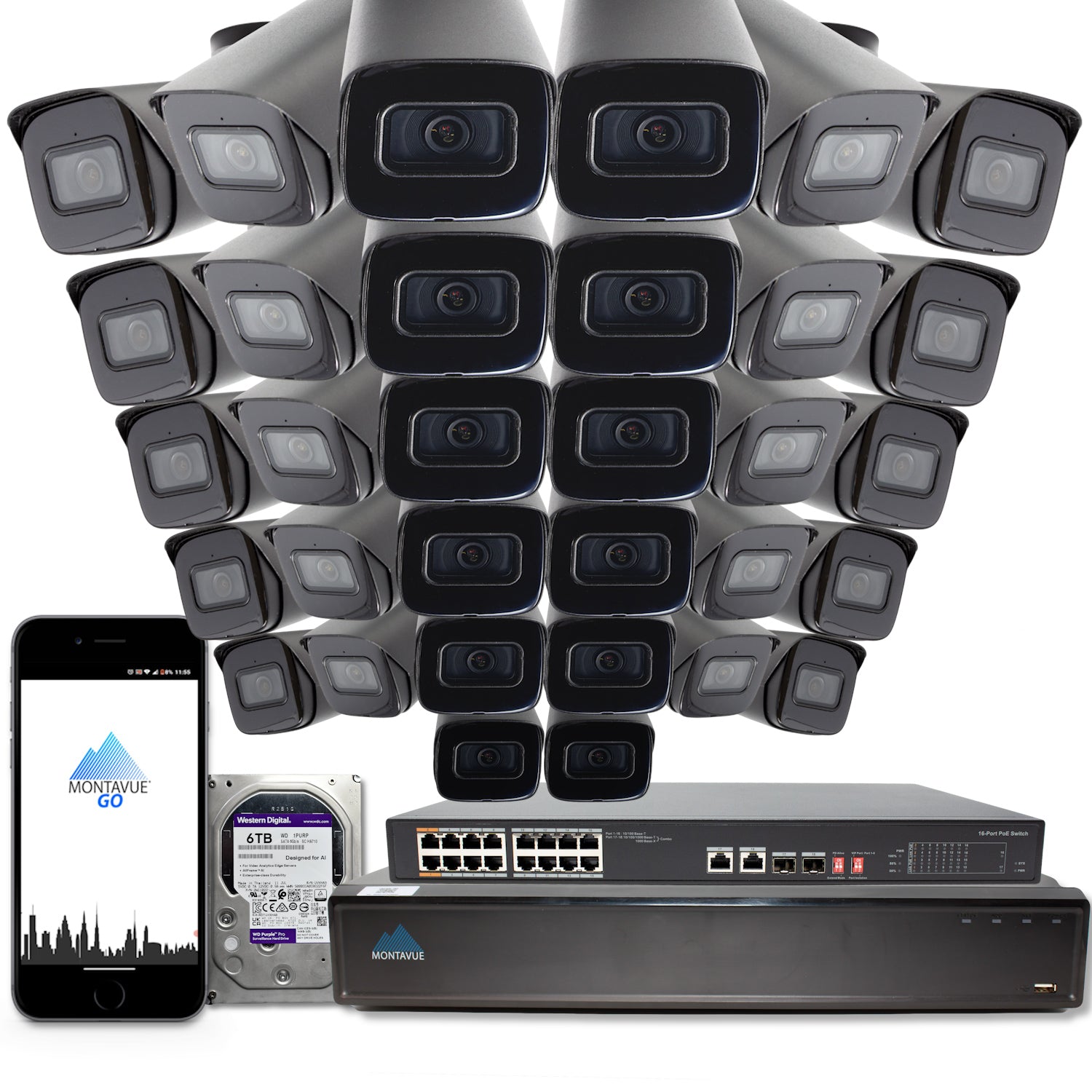 MTB8108 X Package: 8MP 4K SMD 4.0 Bullet Security Cameras & 32 Channel NVR System with 6TB HDD – Ideal for Home, Business, and Outdoor Surveillance