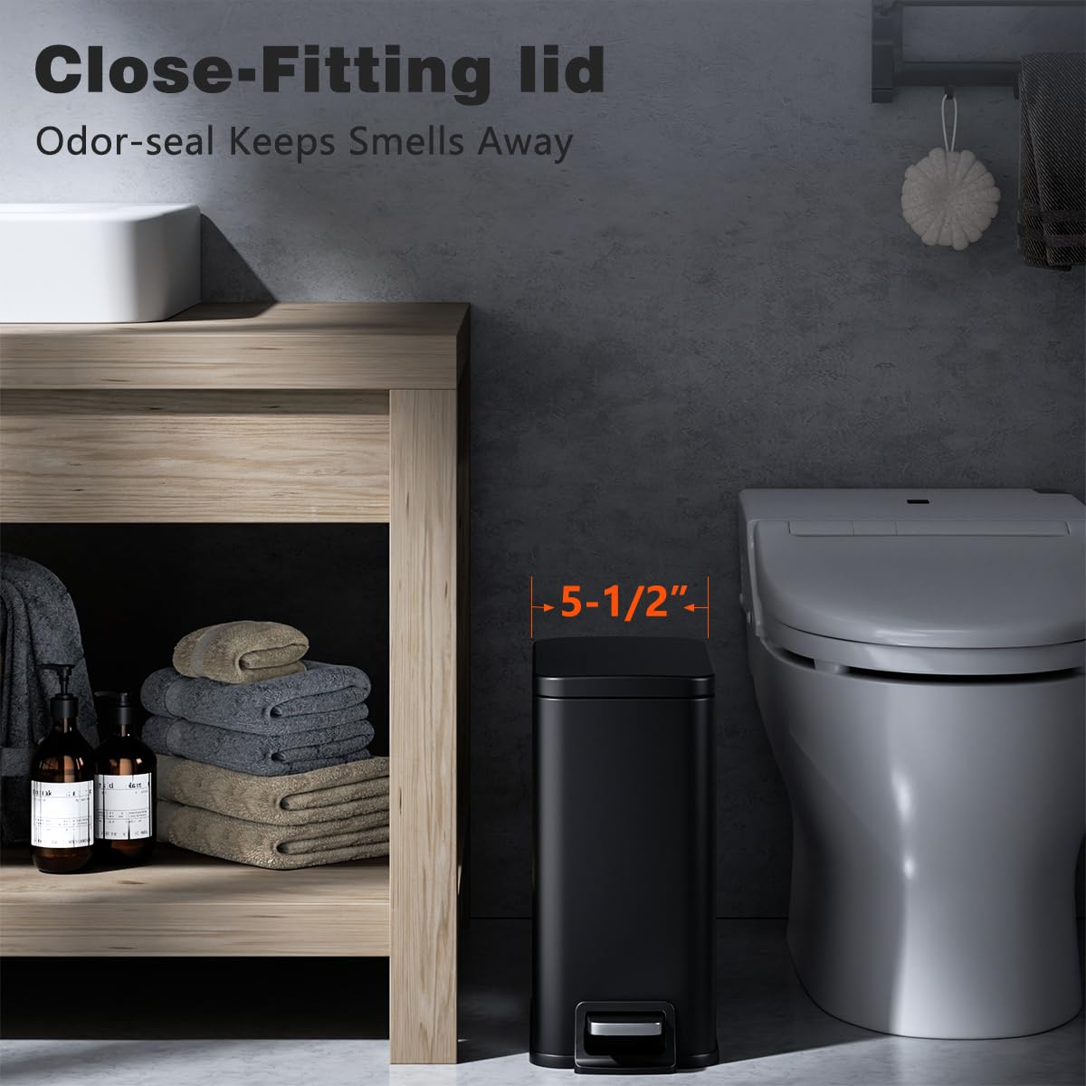 Stainless Steel Slim Bathroom Trash Can 1.6 Gallon with Soft Close Lid & Removable Inner Bucket - Durable Step Pedal Garbage Bin for Toilet, Bedroom, Kitchen, Office - Perfect for Small Spaces & Odor Control