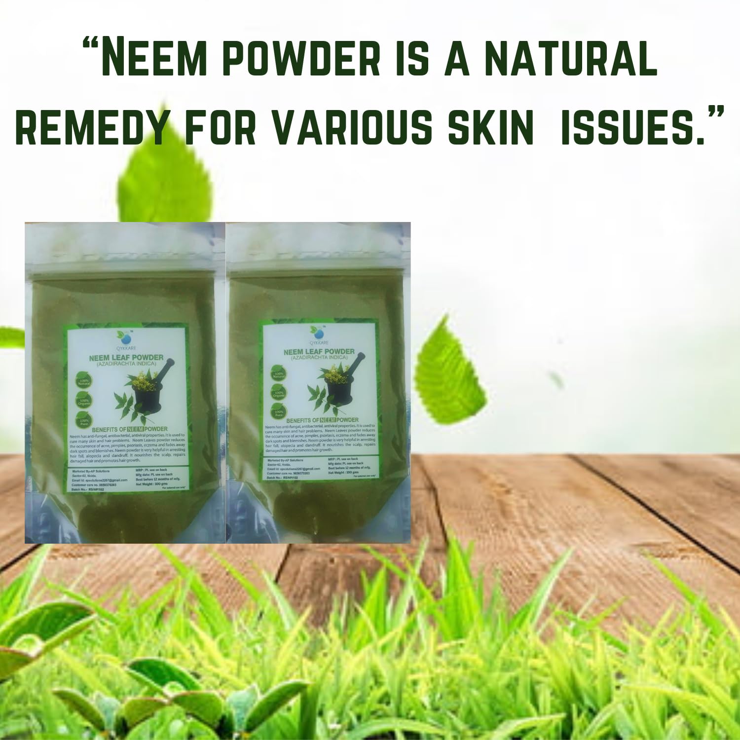 QYKKARE Pure Natural Premium Neem Leaf Powder (Azadirachta indica) - 200g for Hair, Skin & Face Care | Organic Ayurvedic Treatment for Acne, Dandruff & Glowing Skin | DIY Face Mask & Hair Pack