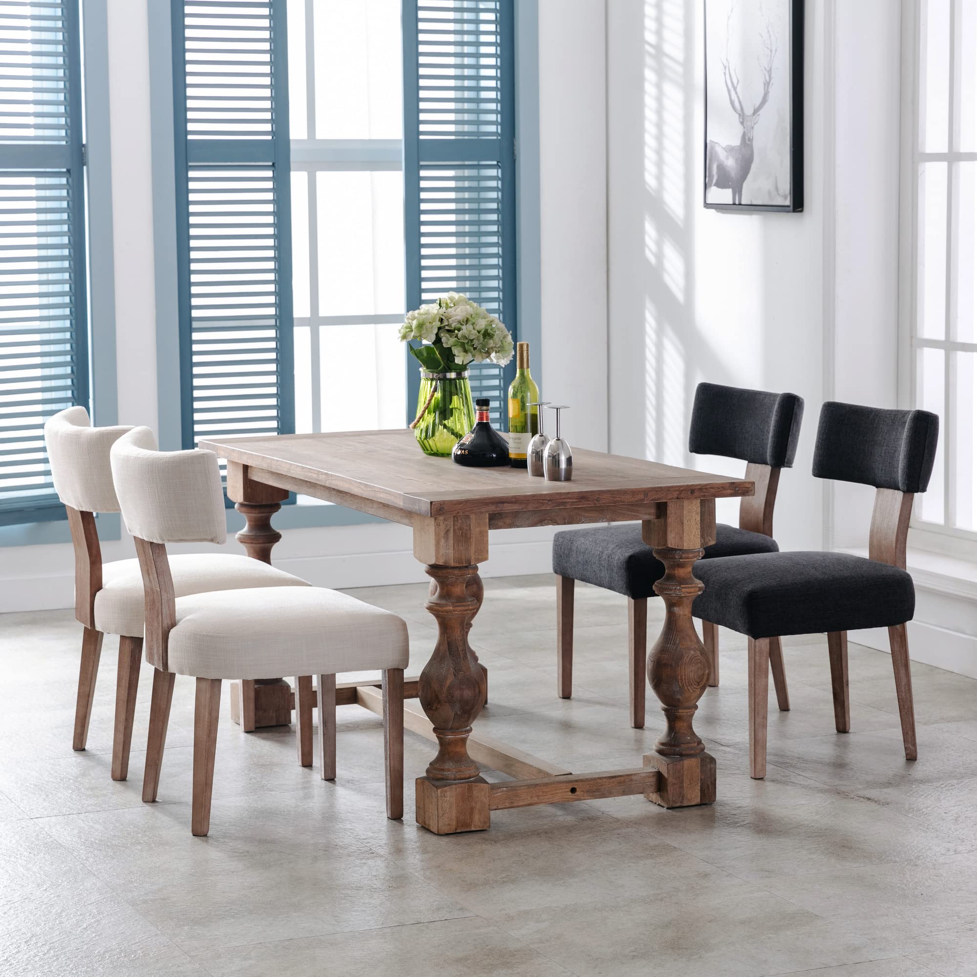 Modern Dining Chairs Set of 2 - Upholstered Side Chairs with Wood Legs & Linen Fabric - Wingback Design for Living Room, Bedroom, Dining Room - Charcoal Gray - Perfect for Home Decor, Dinner Parties & Cozy Seating