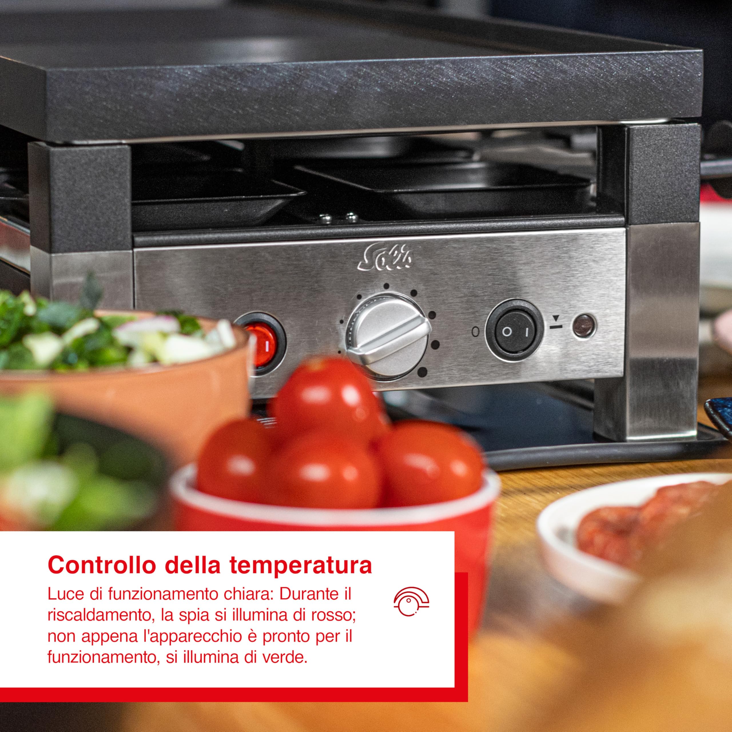 Solis 5-in-1 Electric Table Grill - Electric Raclette, Tabletop Grill, Mini Wok, Mini Pizza & Pancake Maker - 1400W for 8 People - Perfect for Family Gatherings, Parties & Indoor BBQs