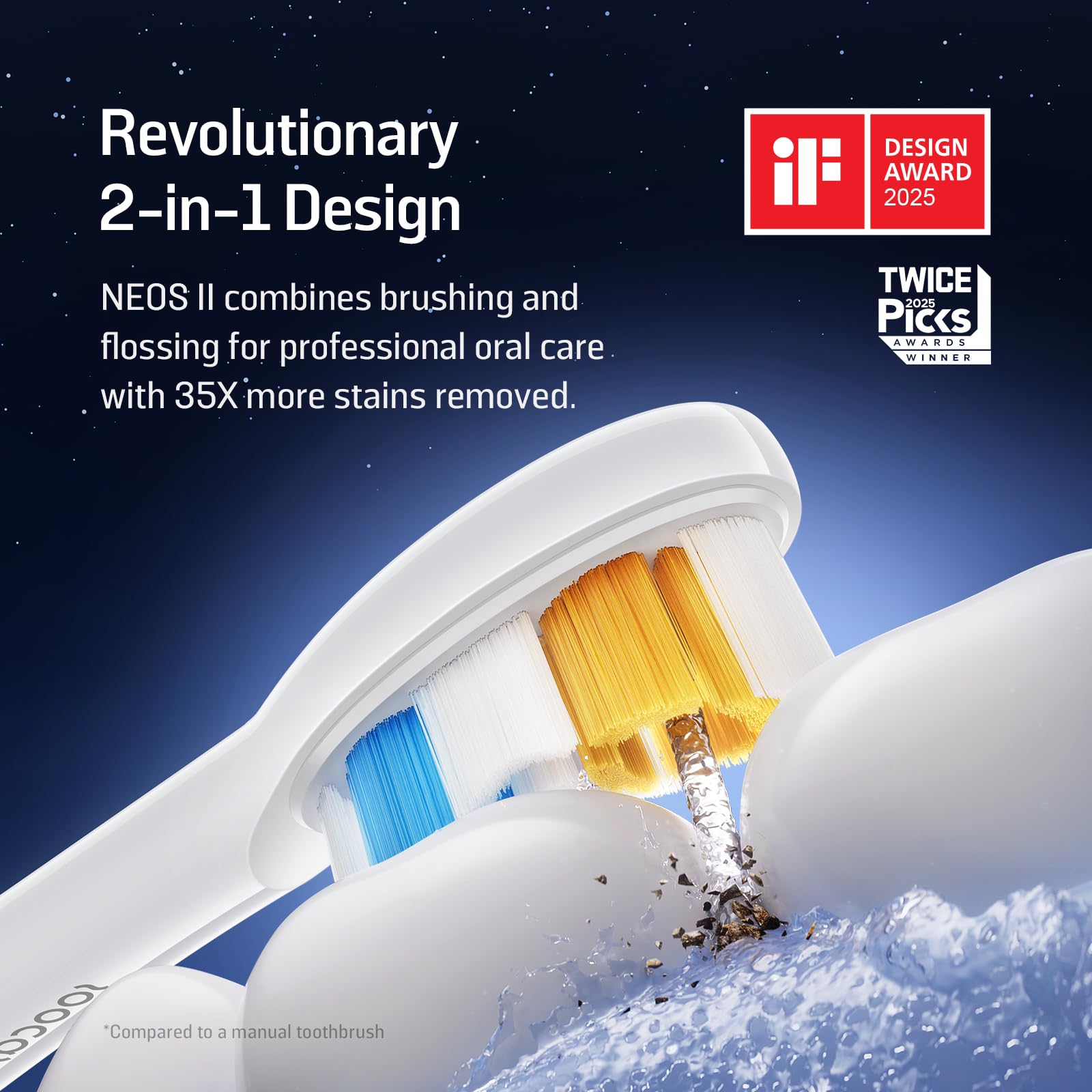 Soocas NEOS II Sonic Electric Toothbrush with Water Flosser - 5 Cleaning Modes, 100% Plaque Removal for Adults & Teens, Portable Cordless Oral Irrigator for Travel & Home Use, Pearl White - Perfect for Daily Dental Care & On-the-Go Oral Hygiene