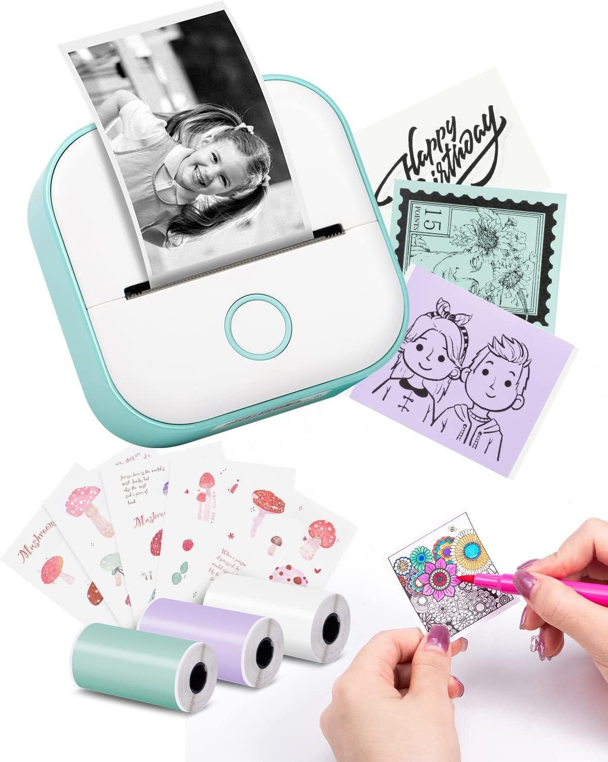 Mini Portable Sticker Printer - Bluetooth Thermal Photo Sticker Maker Machine with 3 Rolls Sticky Paper for DIY Crafts, Scrapbooking & Labeling (White) - Perfect for Home, Office & School Use