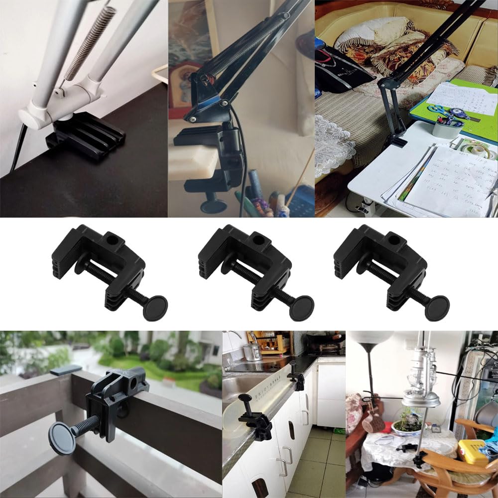 3 Pack Non-Marring Plastic Swing Arm Desk Lamp Clamp - Adjustable Gooseneck Base Holder for LED Architect Table Lamp, Microphone & Camera Stand - Perfect for Home Office, Studio & Workspace Lighting