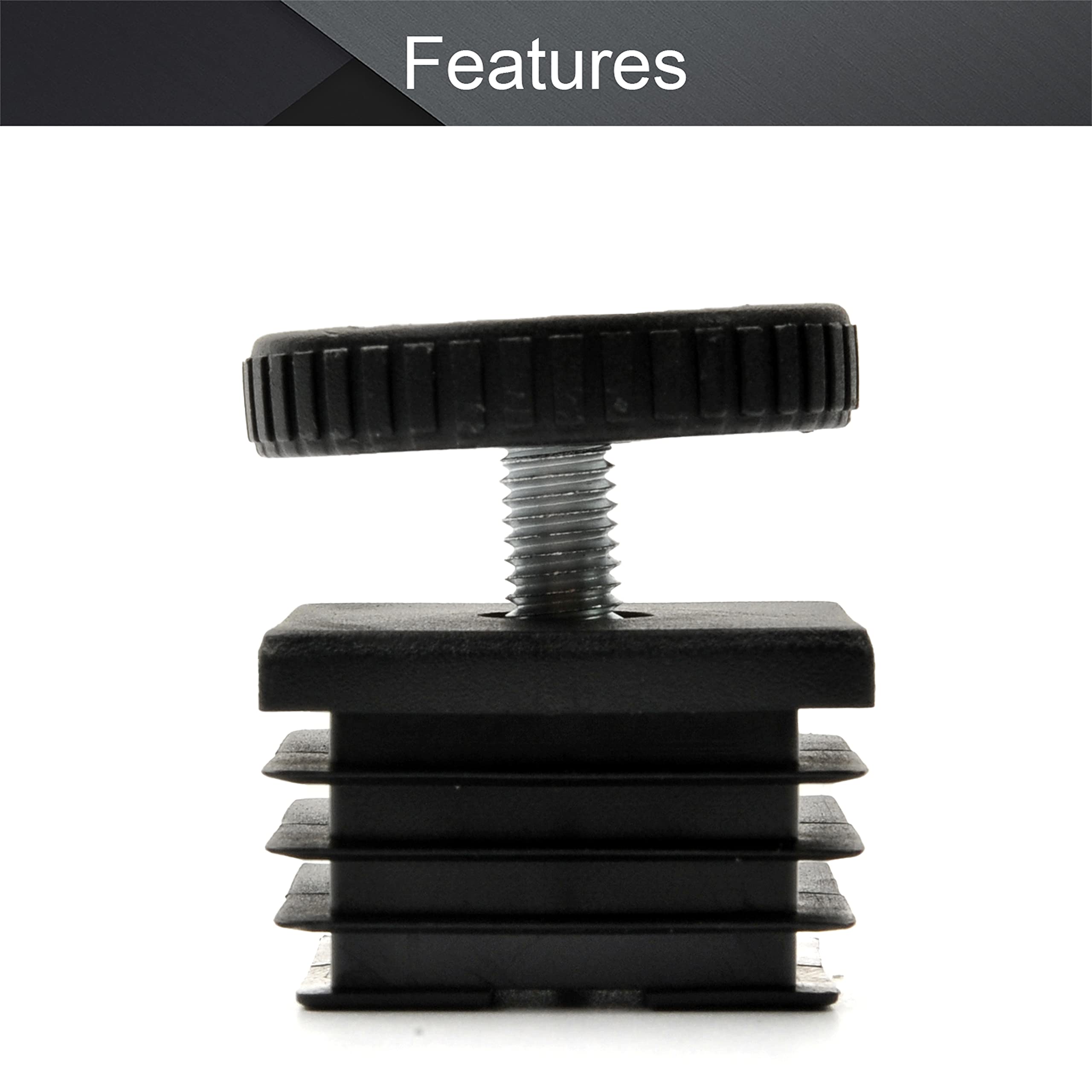 MroMax 16 Sets Adjustable Leveling Feet 38x38mm - Heavy Duty Plastic & Metal Square Tube Insert Kit with M8 Thread - Glide Levelers for Home Office Table, Desk Legs (Black) - Perfect for Workstations, Study Desks & Furniture Leveling