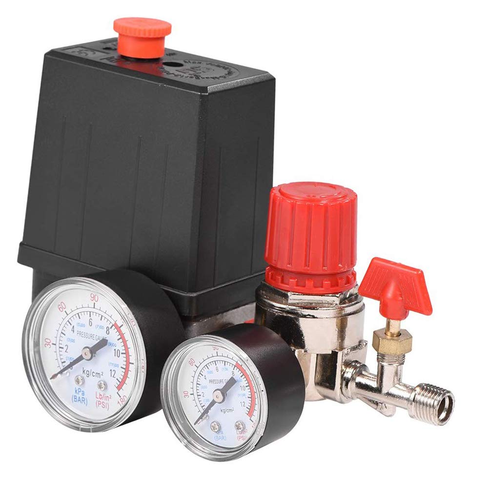 4 Holes Air Compressor Pressure Regulator Valve with Gauge - Heavy Duty Pressure Control Switch for Fast Pressure Reduction - Ideal for Pneumatic Tools, HVAC Systems & Industrial Applications