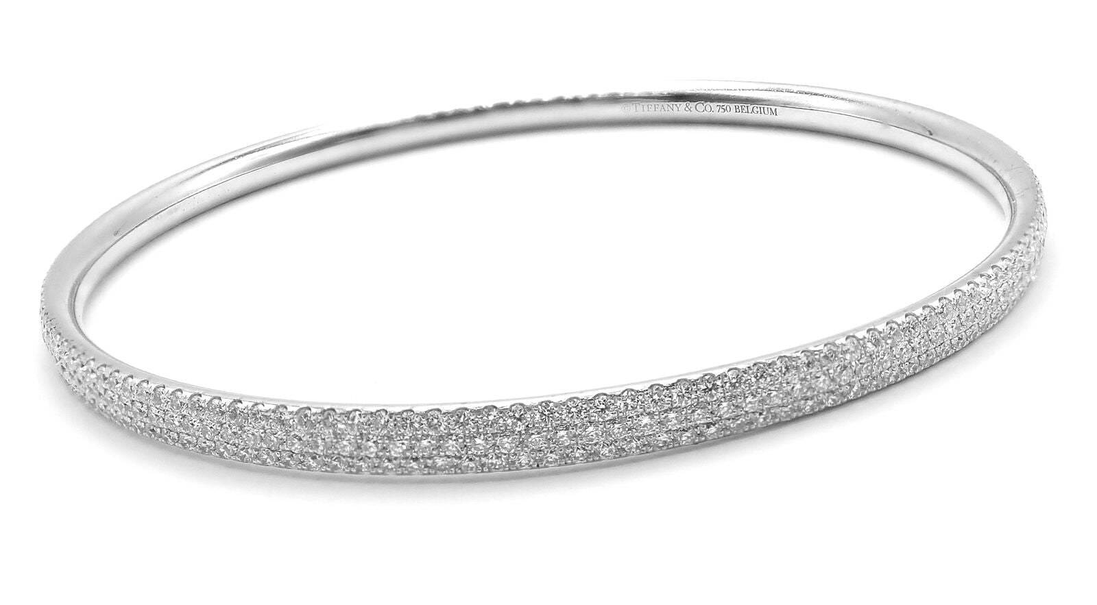 Tiffany & Co Metro 18k White Gold Full Diamond Three Row Bangle Bracelet - Luxury Diamond Tennis Bracelet for Women - Perfect for Weddings, Anniversaries & Special Occasions