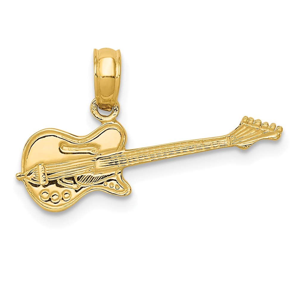 14k Electric Guitar Pendant Necklace - 14Kt Yellow Gold Jewelry for Musicians & Rock Fans - Perfect Gift for Guitar Players & Music Lovers