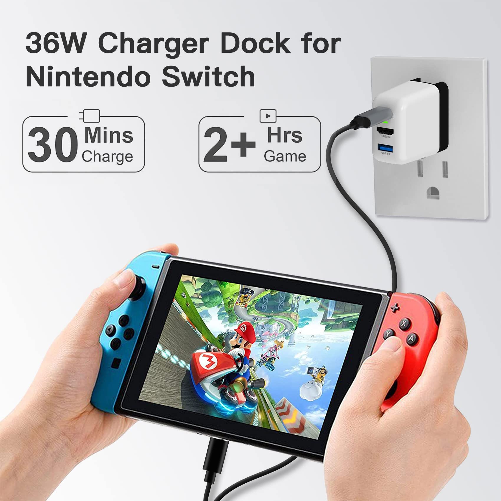 Mirabox 36W Portable TV Docking Station for Nintendo Switch - 4K@60Hz HDMI/USB 2.0/PD USB-C Fast Charging Ports with USB-C Cable - Perfect for Home Gaming & Travel Entertainment