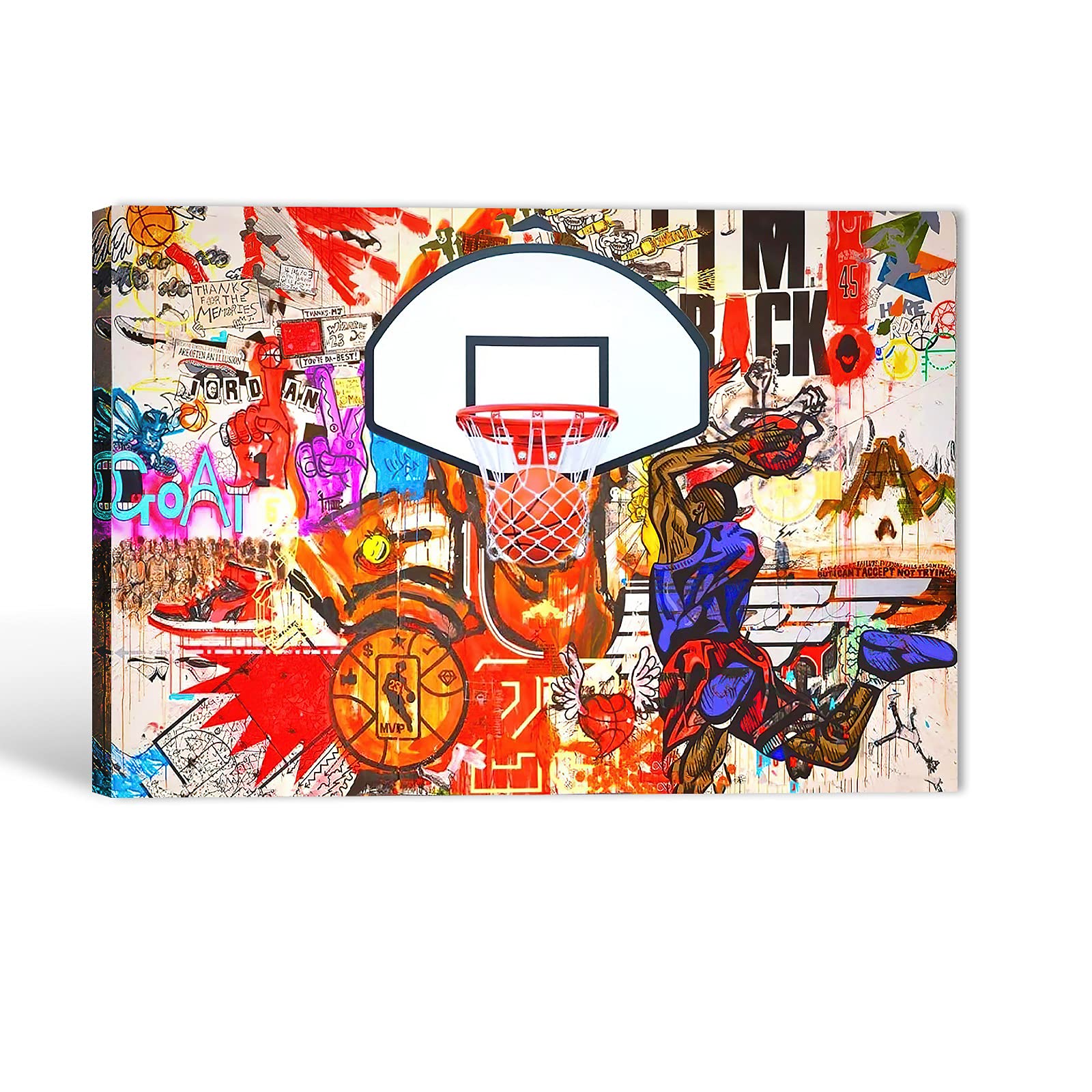 TIMUBA Graffiti Canvas Wall Art - Urban Pop Street Art Slam Dunk Painting, Framed Canvas Prints for Wall Decor - Cool Graffiti Artwork for Boys Bedroom, Man Cave & Game Room - Ready to Hang 32x48 Inches - Perfect for Basketball Fans & Urban Style Home Decor