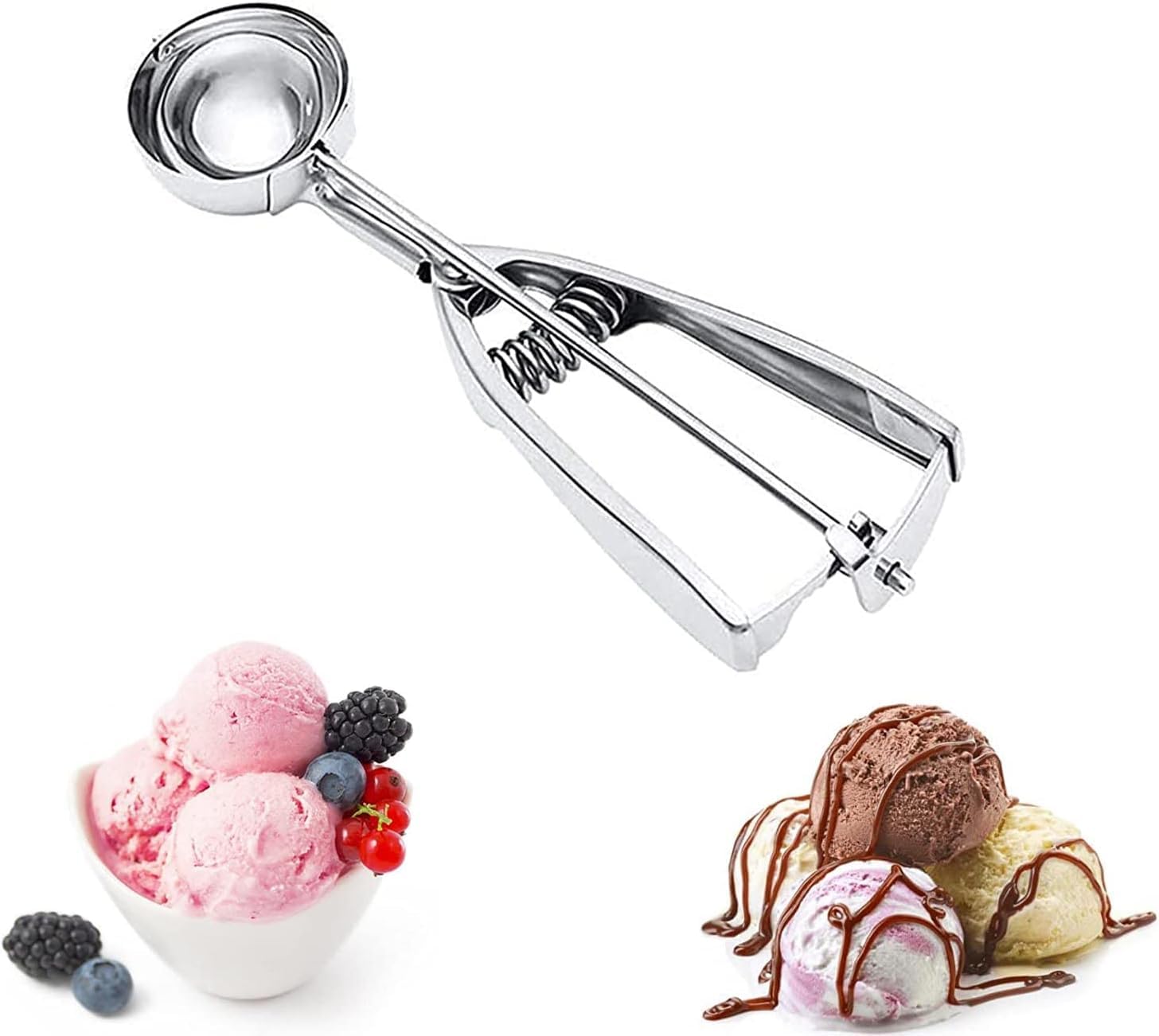 Premium Stainless Steel Ice Cream Scoop with Trigger - 6CM Cookie Dough Scooper for Ice Cream, Cupcake Batter, Mashed Potatoes & Baking - Ideal for Home Kitchens, Bakeries & Ice Cream Shops