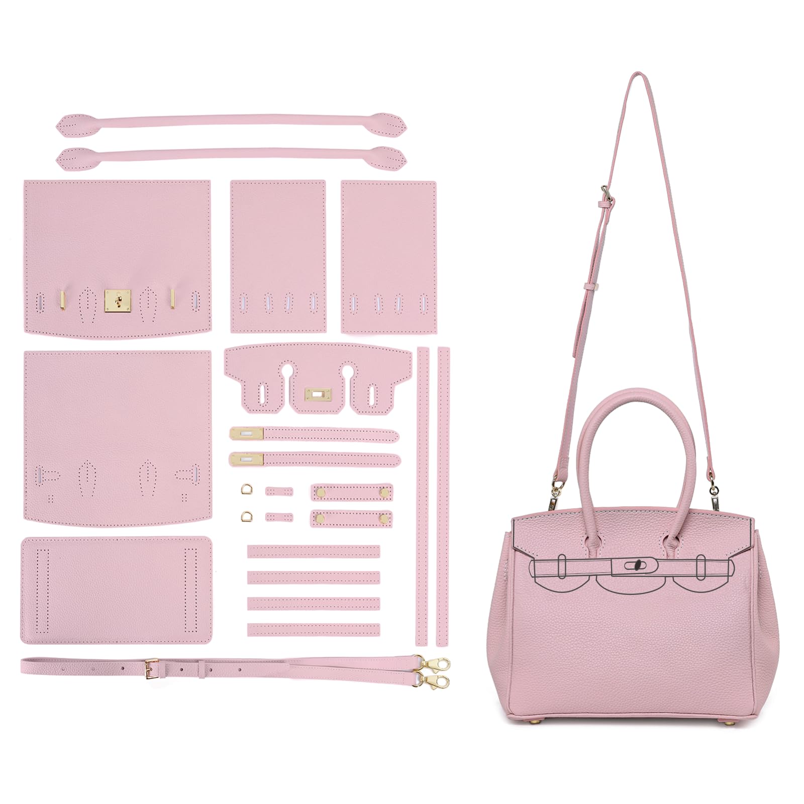 POPSEWING DIY Leather Crossbody Bag Kit for Women & Girls - Designer Handbag Making Kit with Sewing Supplies - Perfect Christmas Gift for Girlfriend (Pink) | Crafting, Fashion Accessory, Personalized Present
