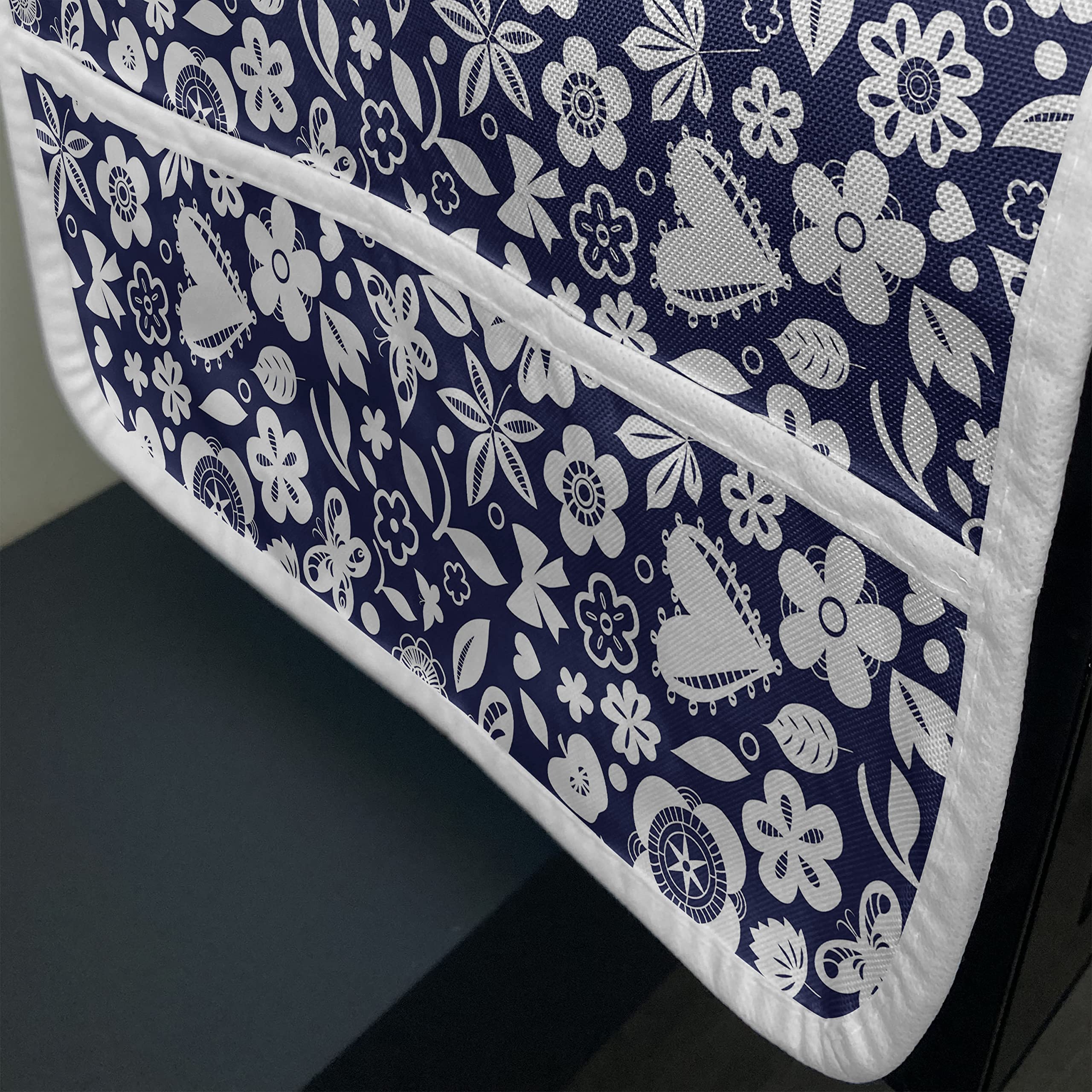 Ambesonne Navy Blue Microwave Cover - Waterproof Kitchen Organizer with Pockets, Hearts Butterflies Leaves Dots Pattern, 36