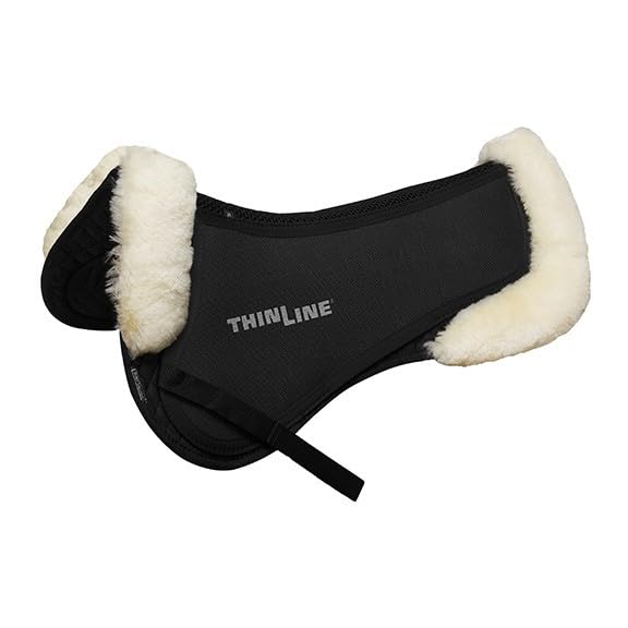 Thinline Trifecta Cotton Half Pad with Sheepskin Rolls - Natural Medium - Perfect for Horse Riding, Training & Show Jumping - Comfort & Support for Equestrian Sports