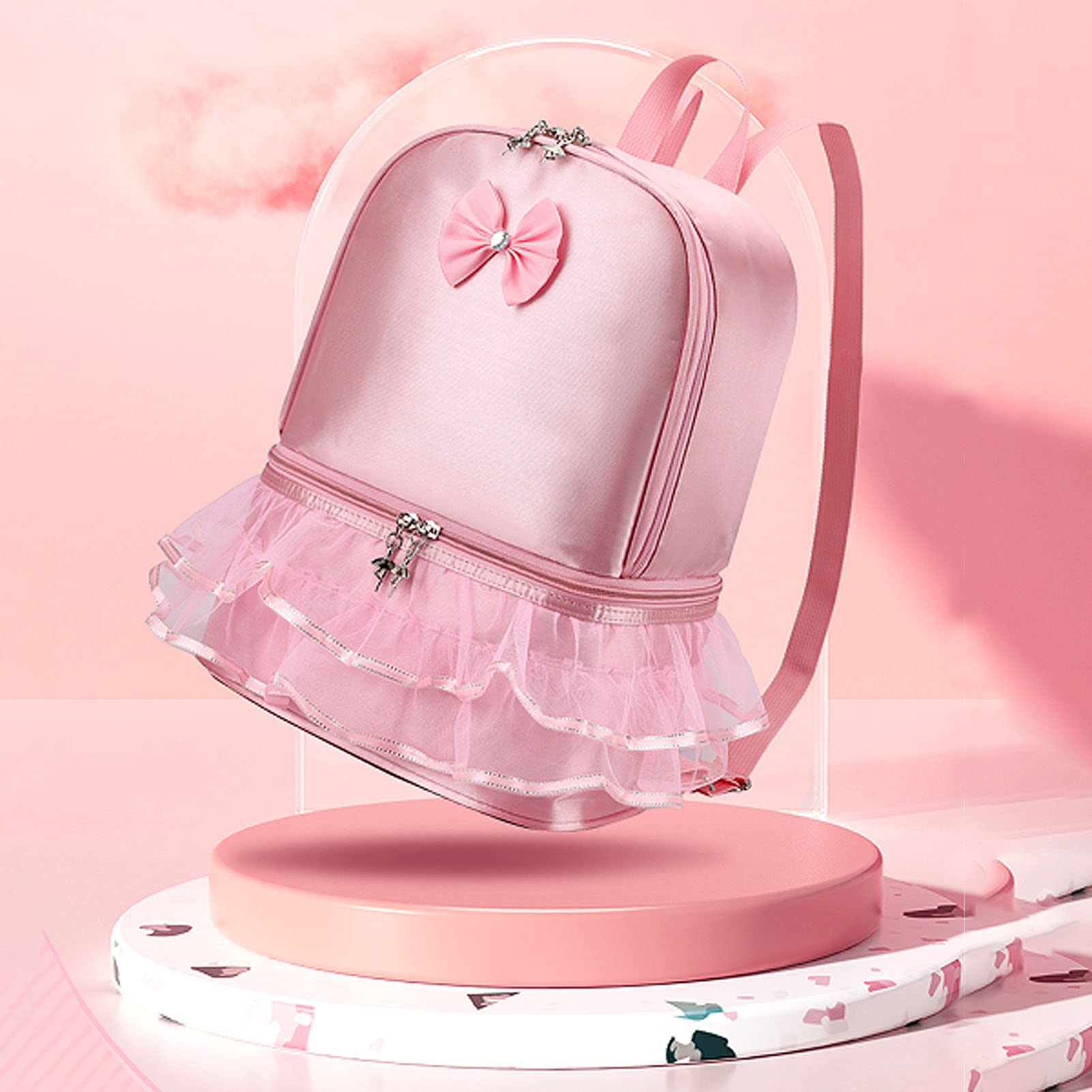 Yitengteng Pink Ballet Backpack for Girls - Lightweight Dance Bag with Separate Shoe Compartment, Ideal for Ballet, Gymnastics, Latin Dance, Yoga, and Toddler Activities