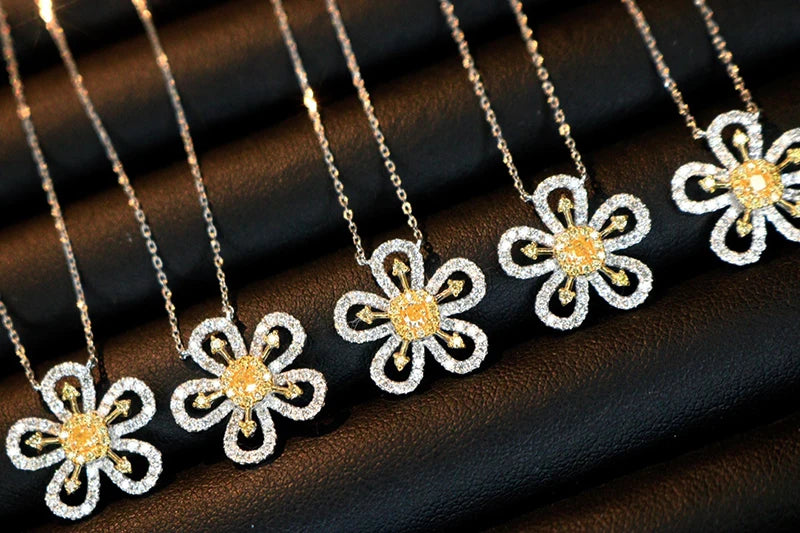 18K White Gold Real Natural Yellow Diamond Pendant Necklace for Women - Elegant Jewelry Gift for Anniversary, Birthday & Special Occasions