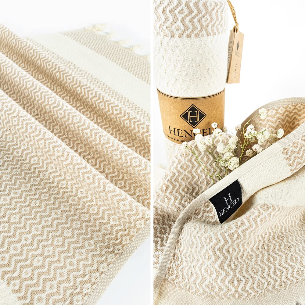 Premium Turkish Hand Towel Set of 2 - 100% Cotton Diamond Weave Bath Towels (Beige) for Spa, Bathroom & Guest Use