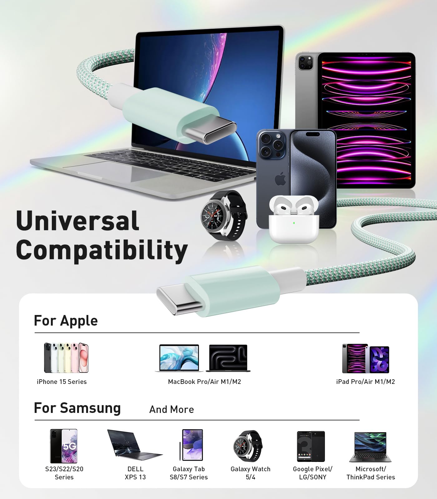 USB C to USB C Cable 4M (13ft) - 60W PD Fast Charging Cable - Type C to Type C Charger for iPhone 15/14/13, MacBook Pro/Air, iPad Pro, Samsung Galaxy S23/S22/S21, Google Pixel, LG, Huawei - Perfect for Home, Office & Travel Charging