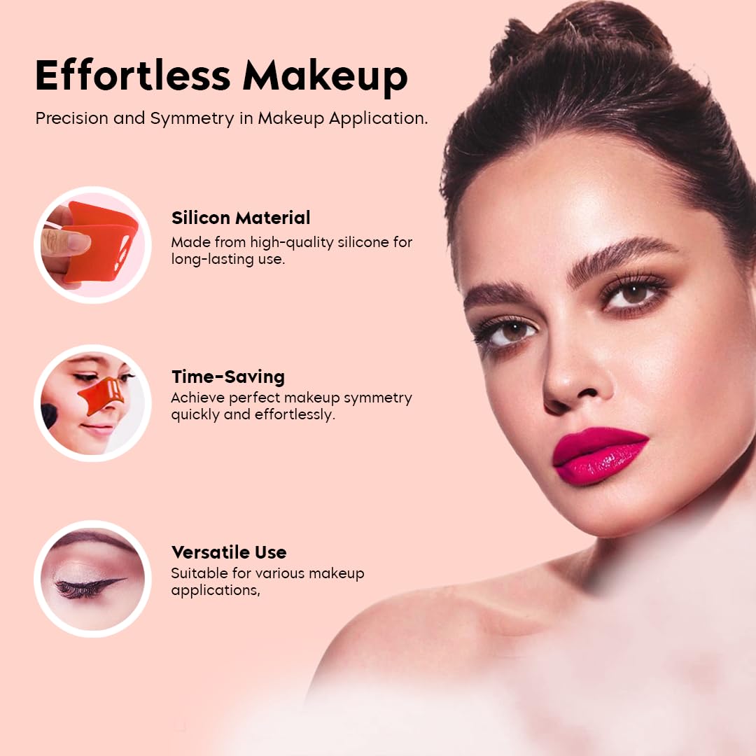 Multifunctional Silicone Makeup Stencil Tool for Eyeliner, Eyeshadow, Winged Liner & Lip Contouring - Portable Beauty Aid for Women - Perfect for Travel & Professional Makeup Application (Orange)