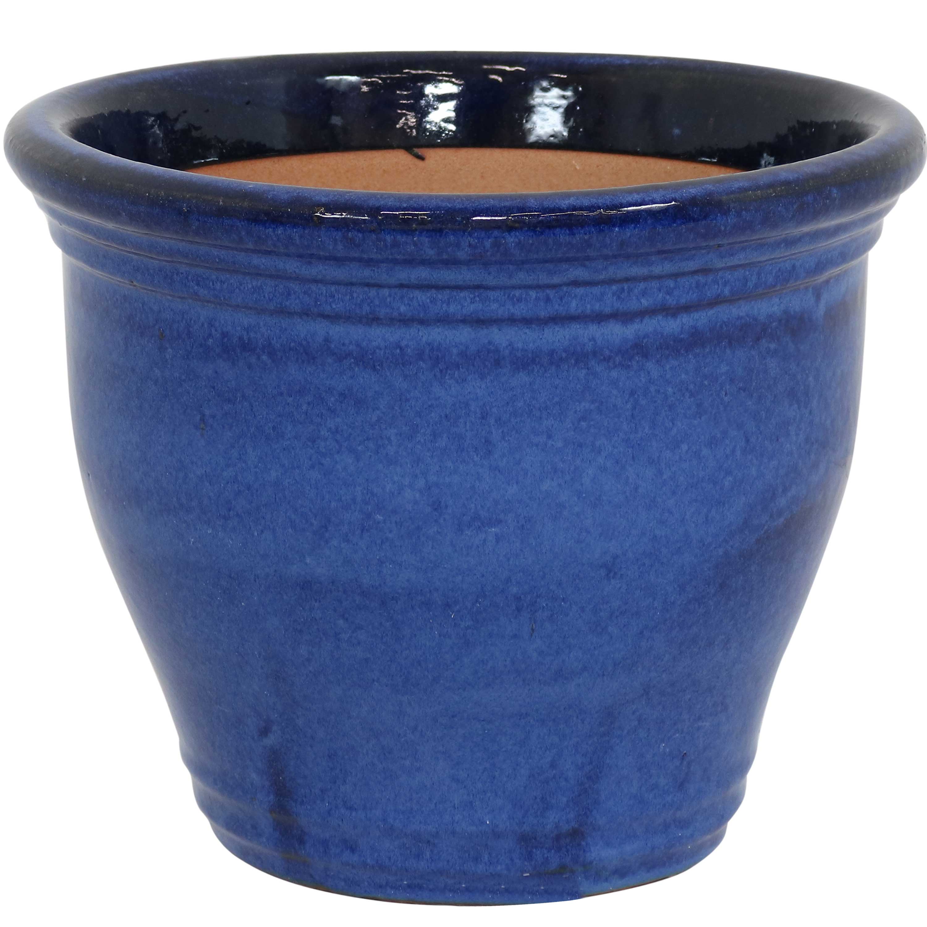 Sunnydaze Studio Round Glazed Ceramic Planter with Drainage Hole - Indoor Outdoor Flower Pot for Plants, Succulents, Herbs - Perfect for Patio, Garden, Balcony Decor