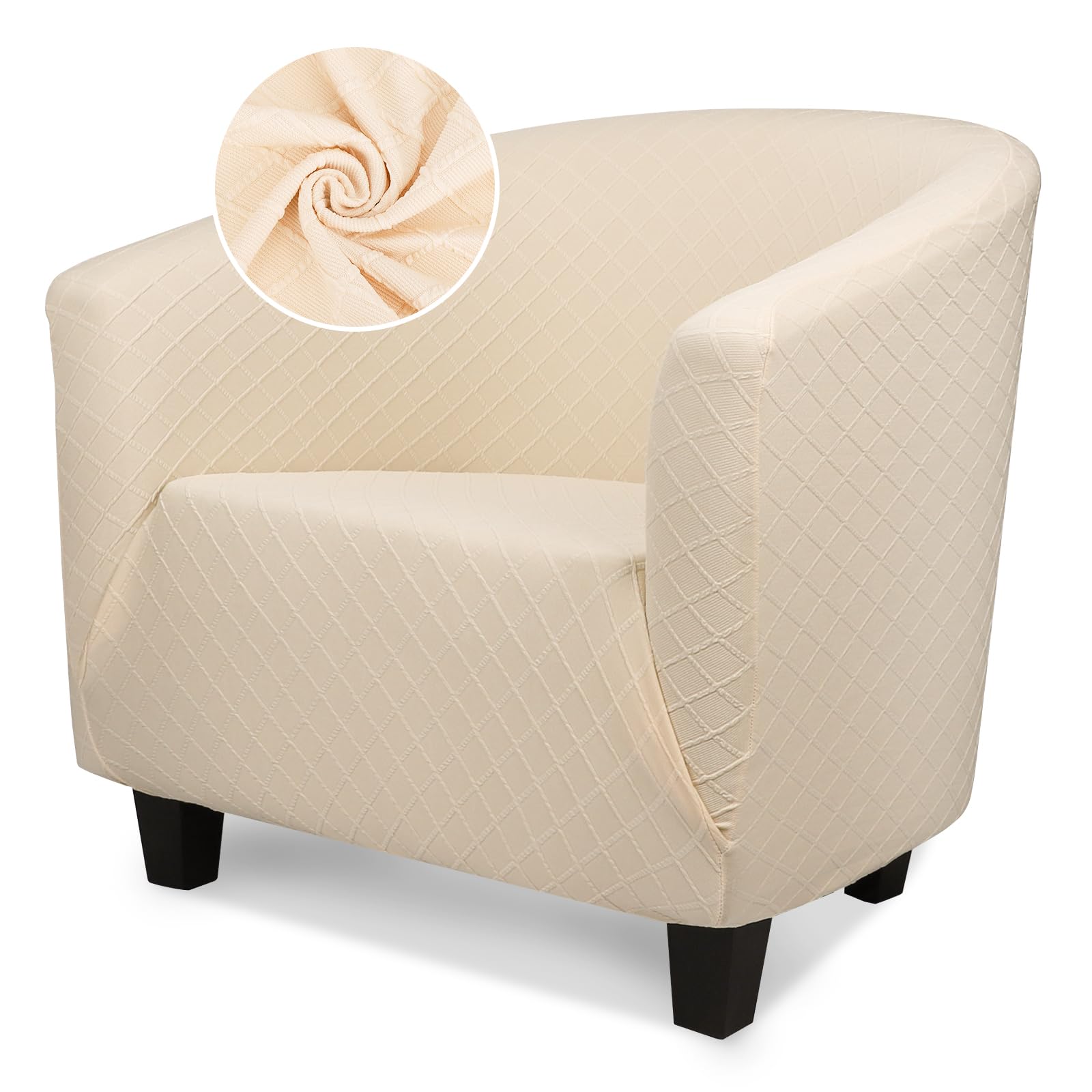 Beige Stretch Club Chair Slipcover - 1 Piece Soft Armchair Cover with Removable Cushion Protector | Furniture Protector for Living Room, Hotel & Office | Perfect for Home Decor, Guest Seating & Commercial Spaces