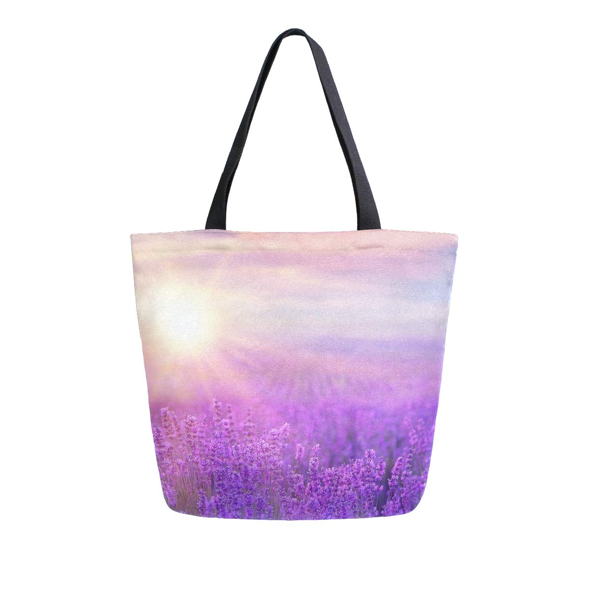 Eco-Friendly Reusable Grocery Tote Bag - Sunset Lavender Landscape Canvas Shoulder Bag for Men & Women | Perfect for Shopping, Beach, Travel & Daily Use