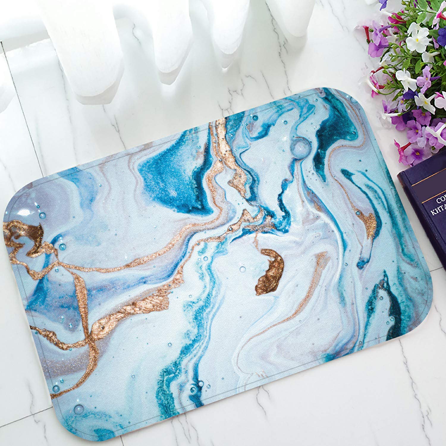 ECZJNT Marble Texture Welcome Doormat - Non-Slip Bath & Entrance Rug - 23.6x15.7 Inch Waterproof Floor Mat for Home Decor - Perfect for Front Door, Bathroom & Indoor Use