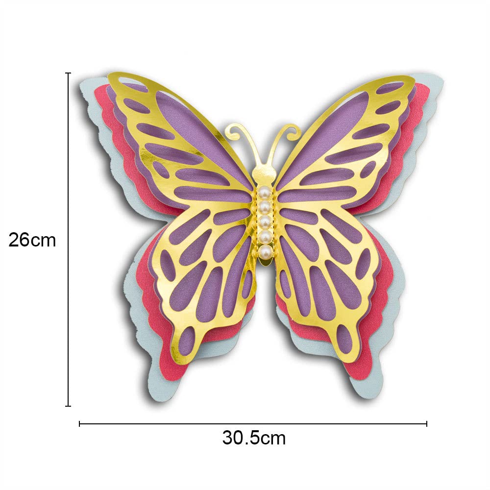 3D Four-Layer Hollow Butterfly Wall Stickers - Elegant Wedding & Home Decor, DIY Wallpaper Pearl Paper Butterflies for Room, Party & Festival Decoration (Pattern 2 Large) - Perfect for Bedroom, Living Room & Event Backdrops