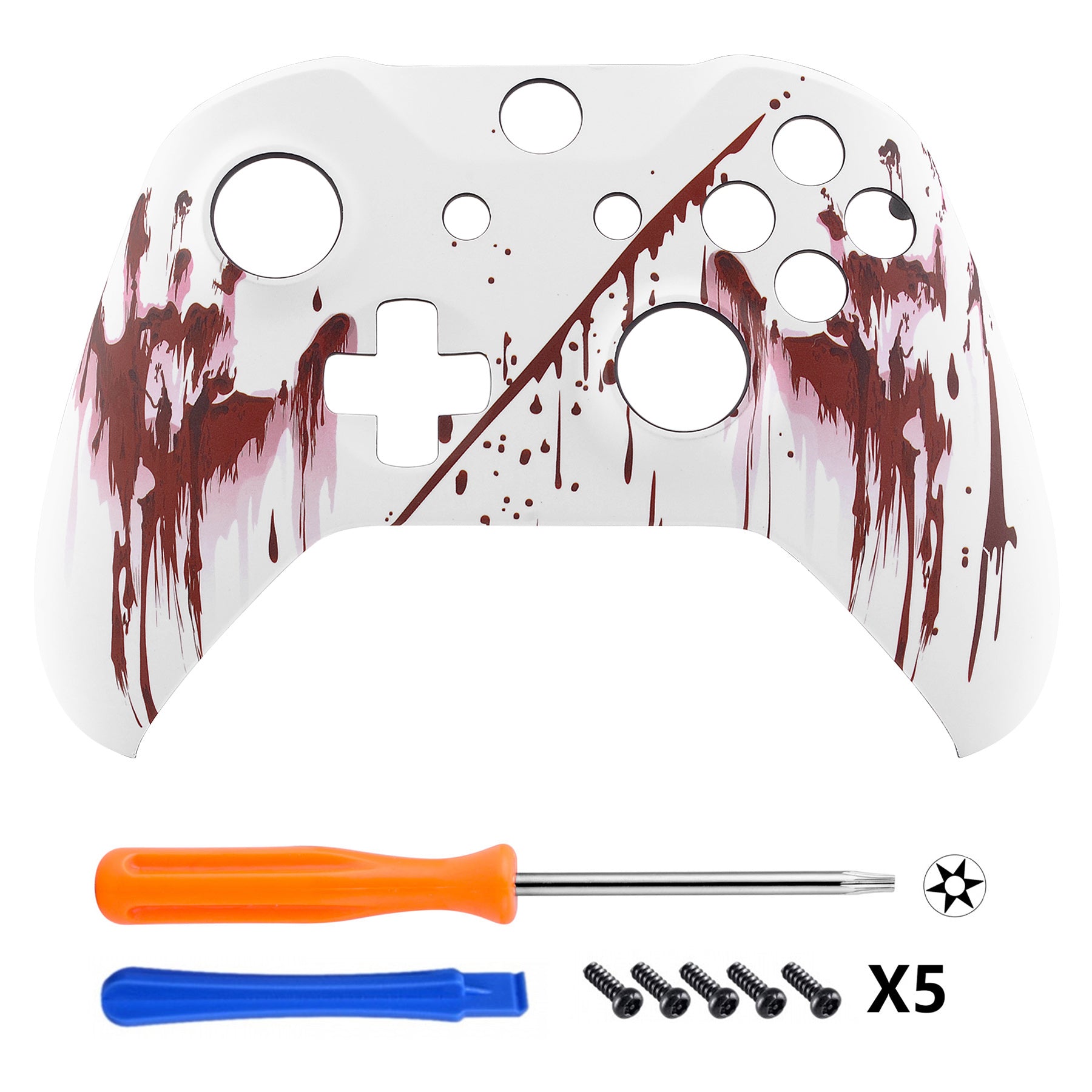 eXtremeRate Bloody Hand Print Soft Touch Front Housing Shell Case Replacement Kit for Xbox One S & One X Controller (Model 1708) - Perfect for Gaming, Customization & Controller Protection