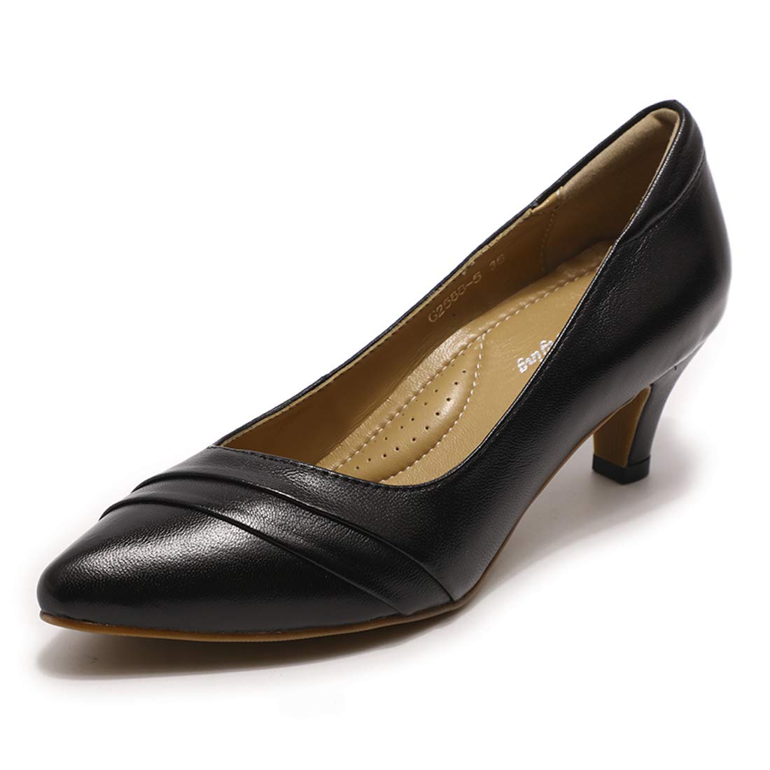 Mona Flying Women's Leather Pump Shoes - Medium Heel Pointed Toe Dress Pumps for Office, Work, Party & Formal Events - Comfortable Ladies Dress Shoes for Professional & Special Occasions