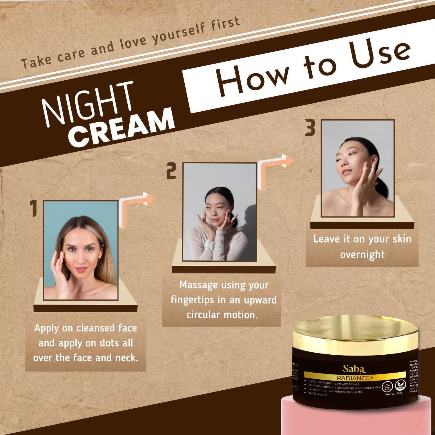 Saba Radiance+ Day & Night Gel Cream Set - 50g Each (2-Pack) | Hydrating & Brightening Skincare Duo for Glowing Skin - Perfect for Daily & Nighttime Routine