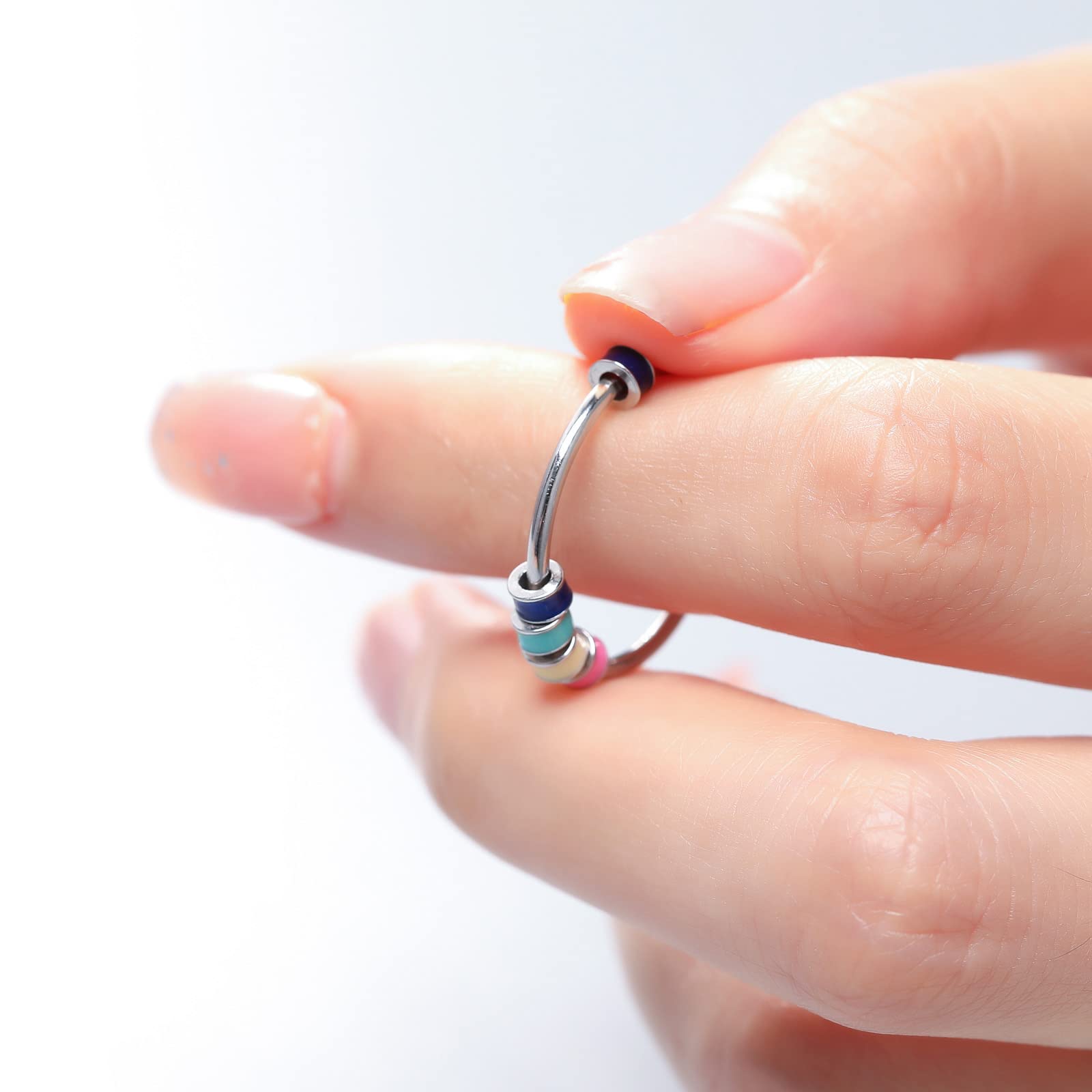 LOVECOM 925 Sterling Silver Fidget Ring for Anxiety Relief - Colorful Enamel Beads Spinner Ring for Women & Men - Stress Relief Jewelry with Rotating Design - Perfect for Christmas Gifts, Office Use, and Daily Wear to Reduce Anxiety