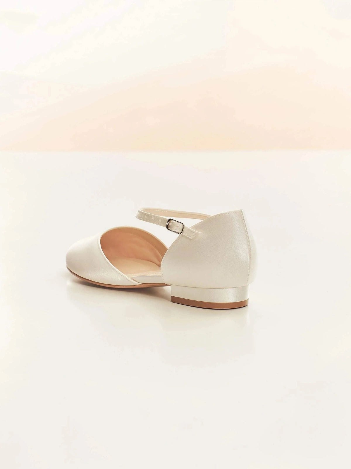Ivory Satin Flat Wedding Shoes with Ankle Strap - Comfortable Bridal Pumps for Bride, Bridesmaids & Formal Events - Perfect for Church Weddings, Beach Ceremonies & Reception Parties (Size 5)