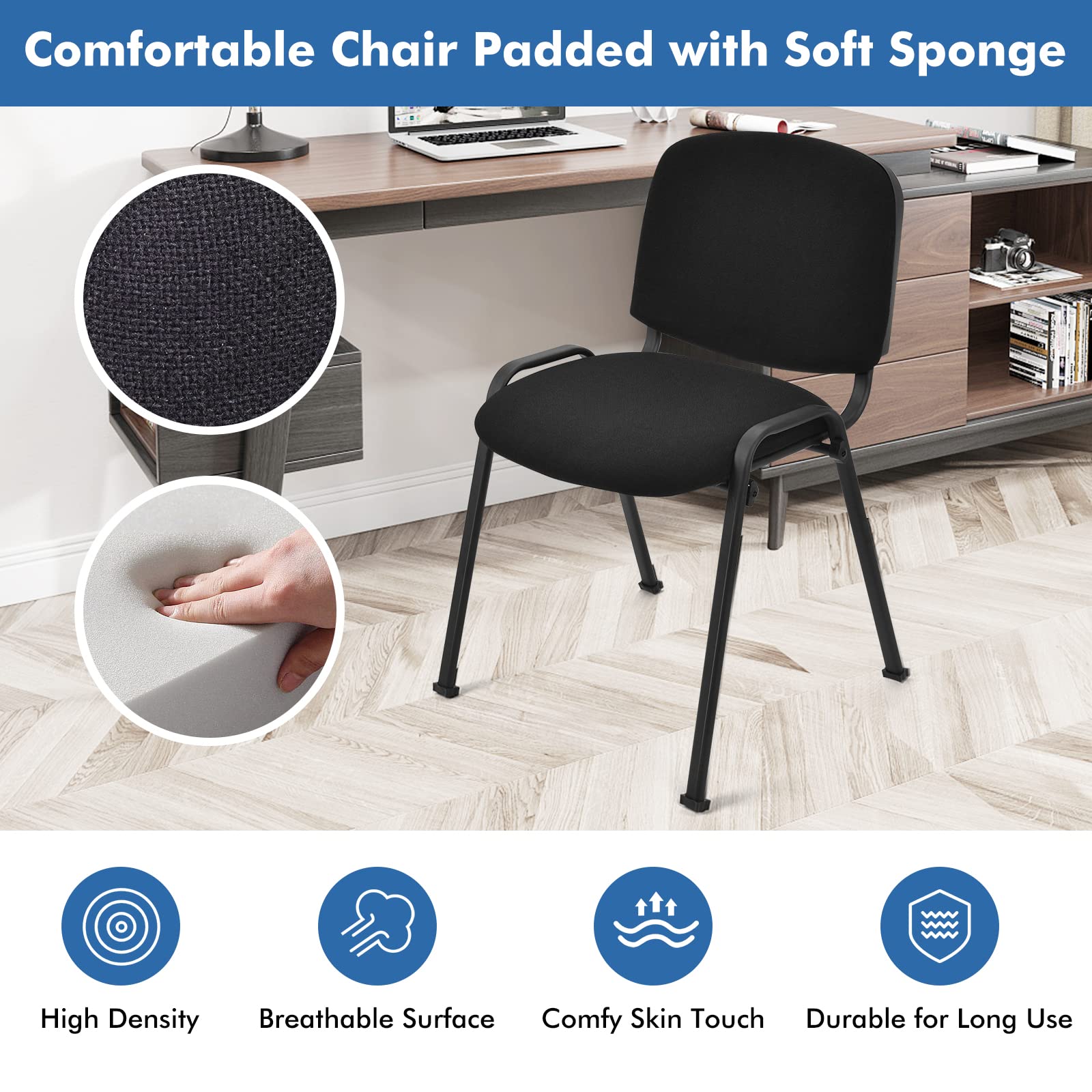Stackable Metal Frame Waiting Room Chairs with Padded Cushion - 5-Pack Ergonomic Conference Chairs for Office, Reception, Events & Meetings - Durable Guest Seating Solution for High-Traffic Areas