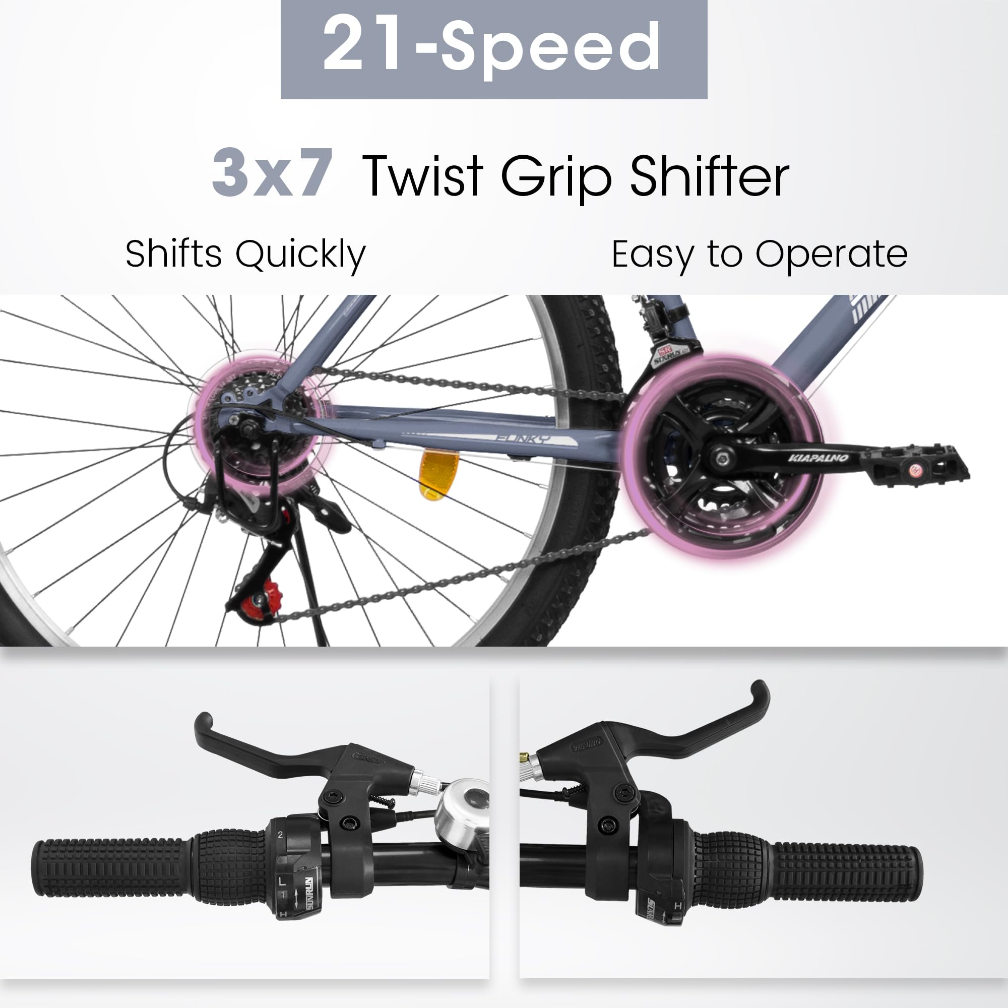 26 Inch Mountain Bike for Men & Women - 21 Speed Bicycle with V-Brake for Outdoor Cycling, Commuting, Snow Riding - Perfect Gift for Birthday, New Year - Ideal for School, Work & City Riding