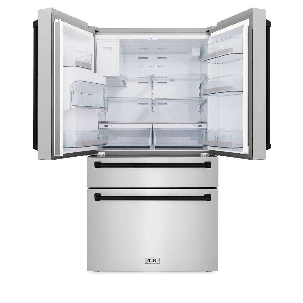 ZLINE Autograph Edition 30-inch Stainless Steel Dual Fuel Range Kitchen Package with Range Hood, Dishwasher & Refrigerator with External Water Dispenser - Matte Black Accents (4AKPR RARHDWM30 MB) | Premium Kitchen Appliances for Modern Homes & Professional Chefs