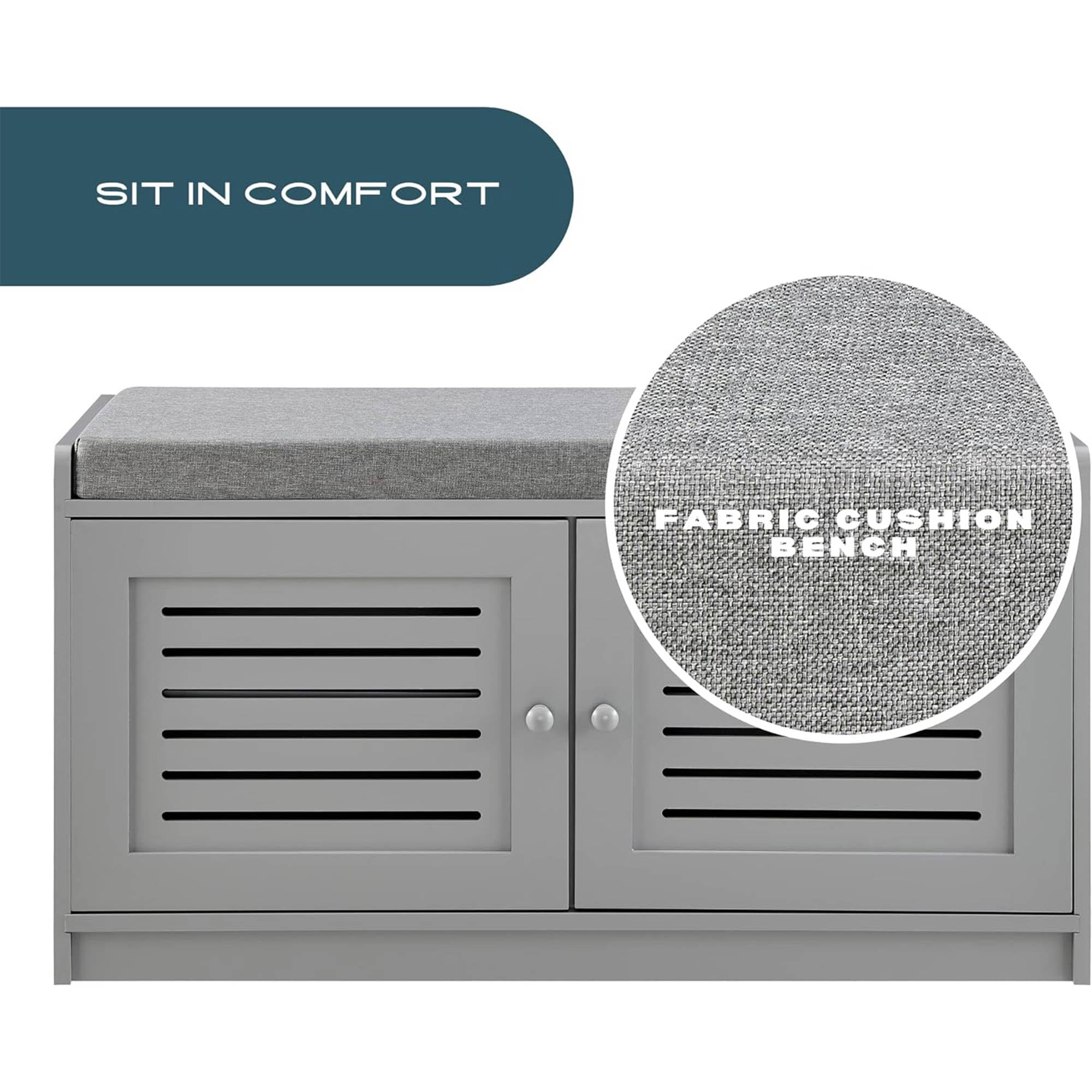 Gray Wooden Shoe Storage Bench with Cushioned Seat & Adjustable Shelves - Entryway Organizer for Hallway, Living Room or Bedroom - Perfect for Small Space Organization & Quick Shoe Access