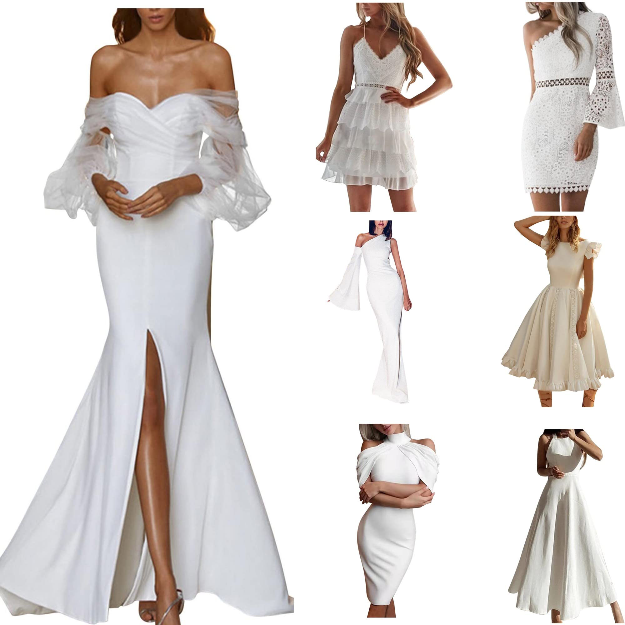 Elegant White Summer Dress for Women - Sexy Off Shoulder Bridesmaid & Wedding Guest Dress with Net Yarn Patchwork Design | Perfect for Beach Parties, Date Nights & Formal Events