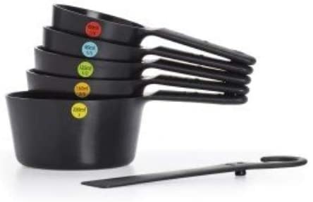 6-Piece Plastic Measuring Cups Set - Black - Perfect for Baking, Cooking & Meal Prep