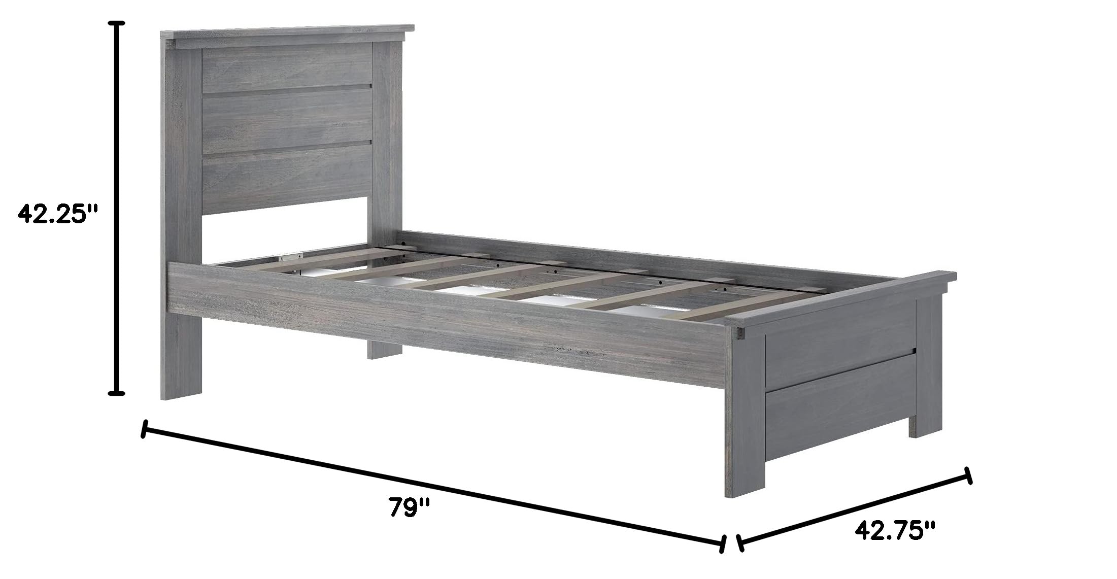 Max & Lily Modern Farmhouse Twin Bed Frame with Headboard - Solid Wood Panel Design in Driftwood Finish - Perfect for Kids' Bedroom, Guest Room & Nursery Decor