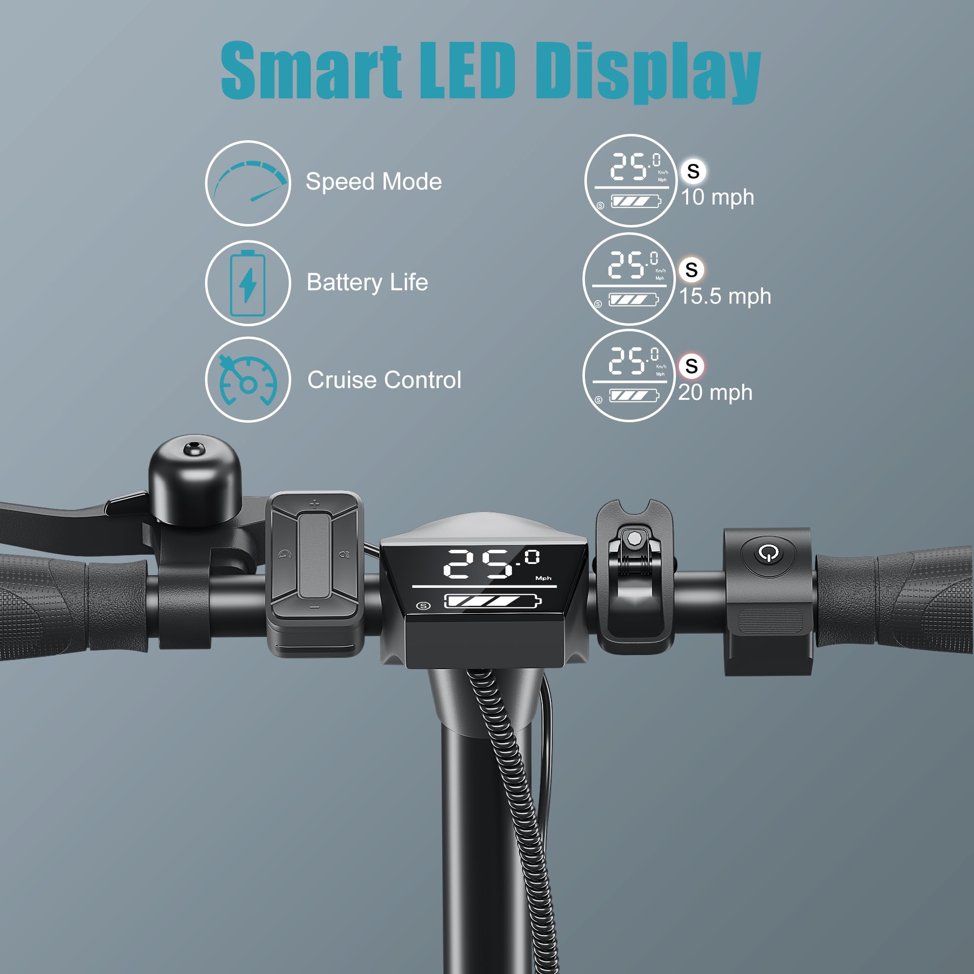 Caroma Electric Scooter for Adults - 20 Mile Range & 20 MPH Speed, Cruise Control, 9