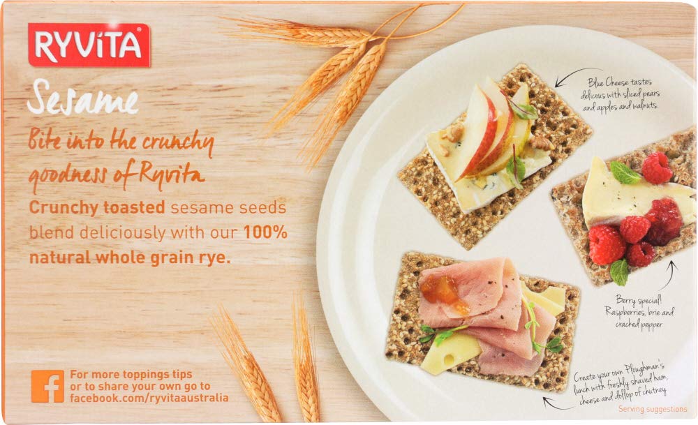 Ryvita Whole Grain Rye Crispbread with Sesame - Healthy Snack, 8.8-Oz Box (10-Pack) - Perfect for Keto Diet, Weight Loss & Office Snacking