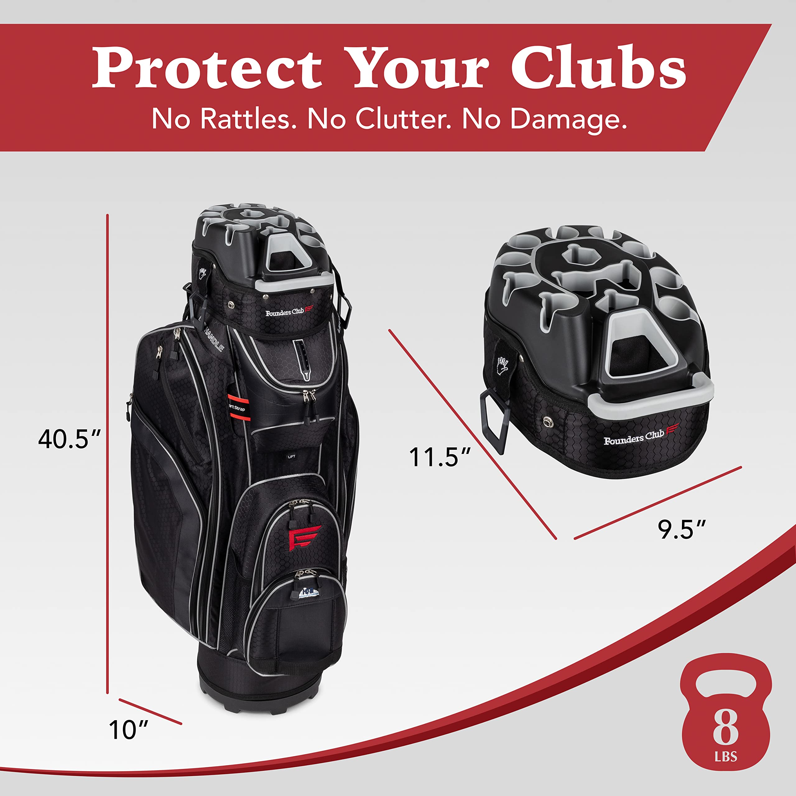 Founders Club Premium Golf Cart Bag with 14-Way Organizer Divider Top - Lightweight Waterproof Golf Stand Bag for Men & Women - Perfect for Golf Courses, Driving Range & Tournaments