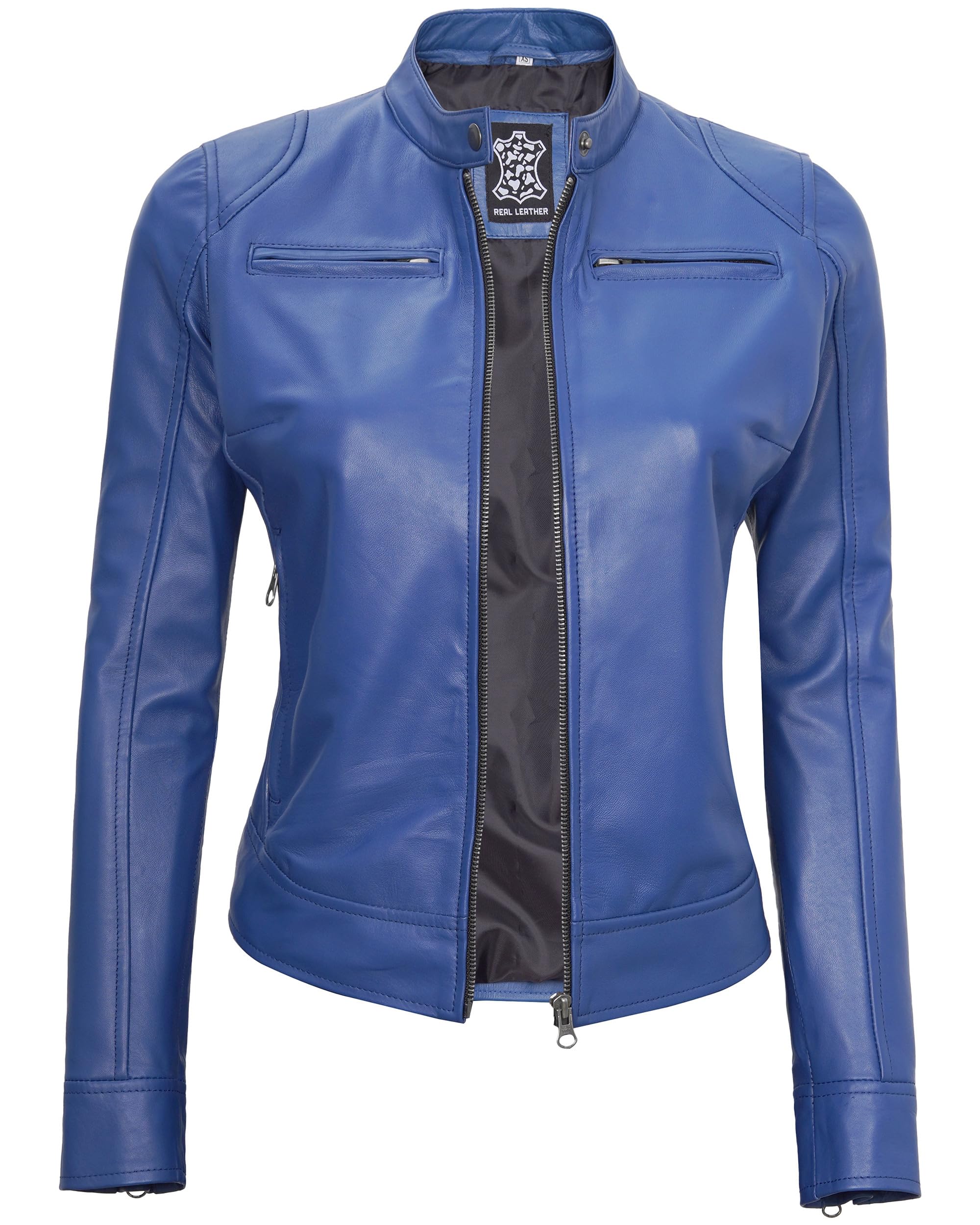 Decrum Women's Cafe Racer Style Leather Jacket - Trendy Fashion Biker Jacket for Women | Perfect for Casual Outings, Motorcycle Rides & Night Out Events