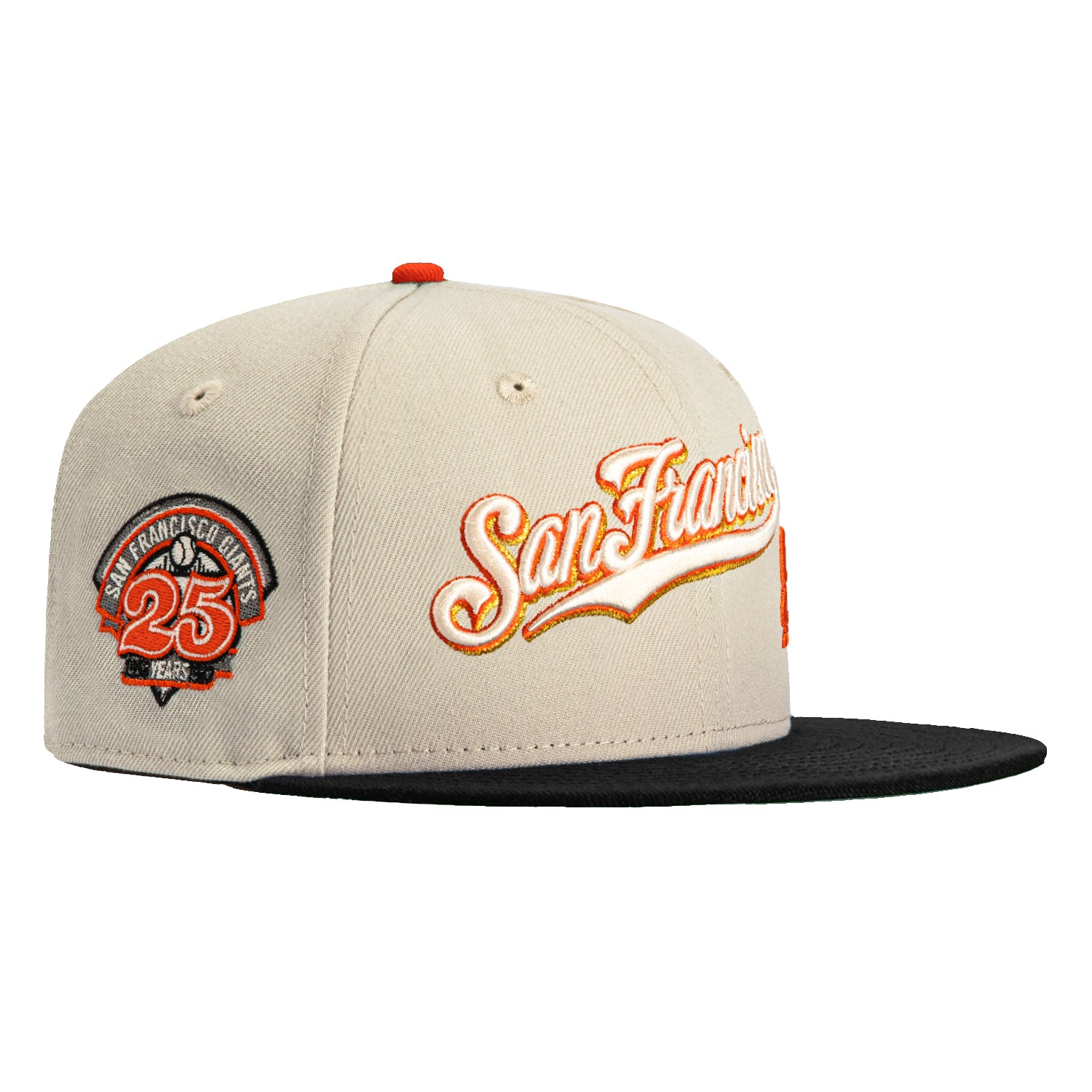 New Era 59Fifty Flawless Script San Francisco Giants 25th Anniversary Patch Hat - Stone & Black - Official MLB Baseball Cap for Men & Women - Perfect for Games, Collecting & Streetwear Fashion