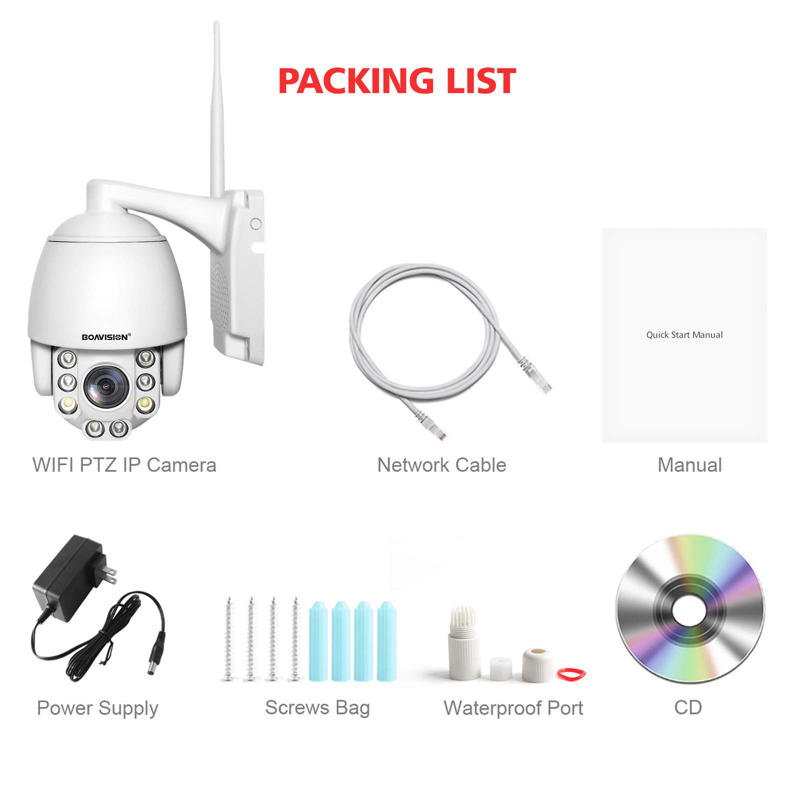 BOAVISION 5MP PTZ WiFi Security Camera - Outdoor Wireless IP Camera with 5X Optical Zoom, Two-Way Audio, 196ft Full Color Night Vision, CamHipro Protocol - Ideal for Home Security, Baby Monitoring & Business Surveillance