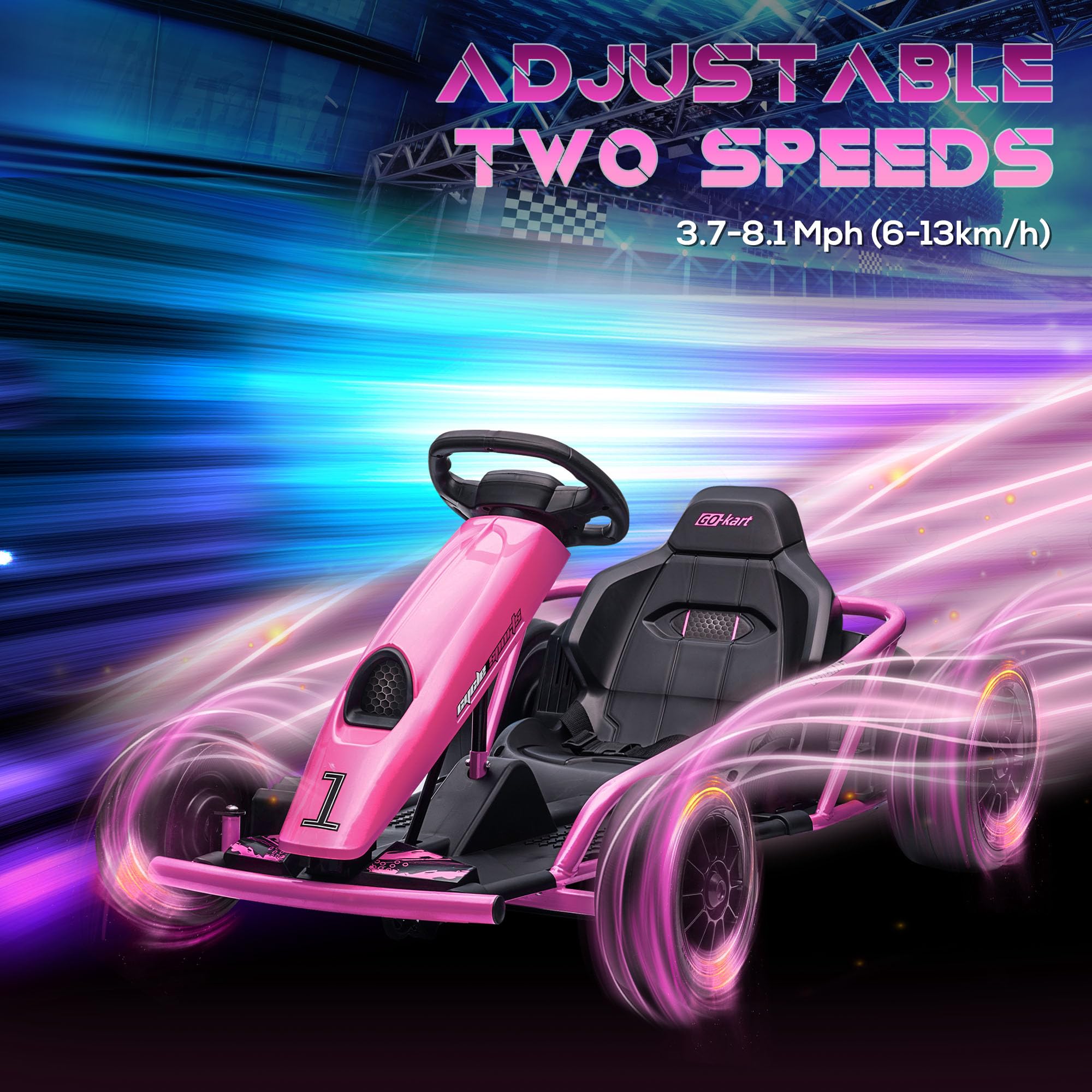 Aosom 24V 8.1 MPH Electric Go Kart for Kids - Battery Powered Drifting Ride-On Toy with Slow Start, Music, Horn & Safety Belt - Outdoor Fun for Ages 8-12 (Pink) | Perfect for Backyard Racing, Birthday Gifts & Outdoor Family Activities