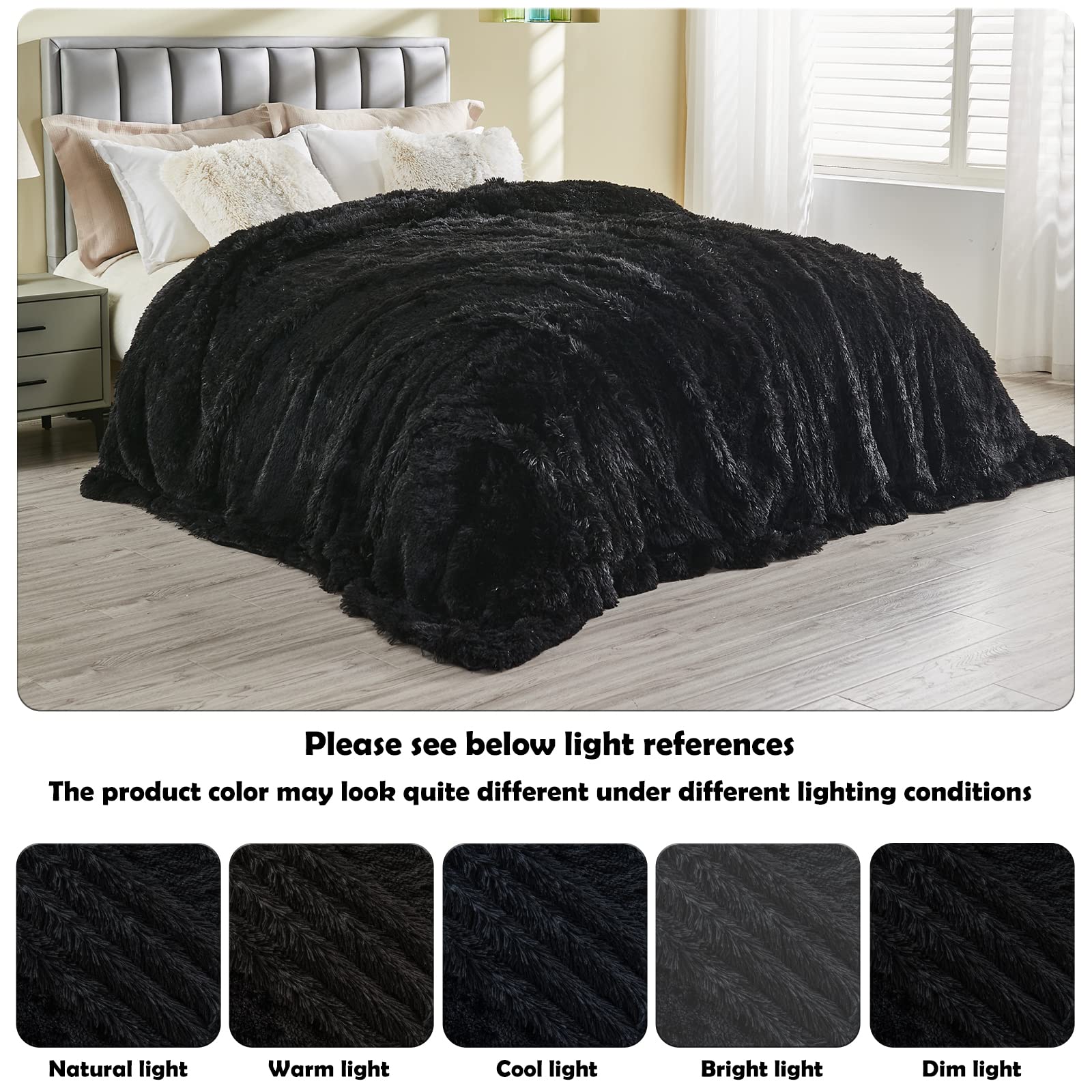 GONAAP Super Soft Faux Fur Throw Blanket - Plush Shaggy Cozy Blanket for Couch, Sofa & Bed - 50x60 Inches Black Fuzzy Blanket - Perfect for Winter Snuggling, Movie Nights & Home Decor