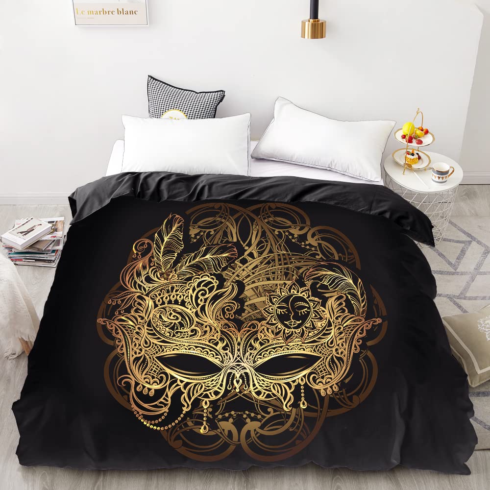 Golden Mask Twin Duvet Cover Set - Soft & Breathable 3-Piece Bedding for Kids (68x90 Inches Comforter Cover + 2 Pillow Cases 20x26 Inches) - Perfect for Boys & Girls Bedrooms, Sleepovers, and Cozy Nights