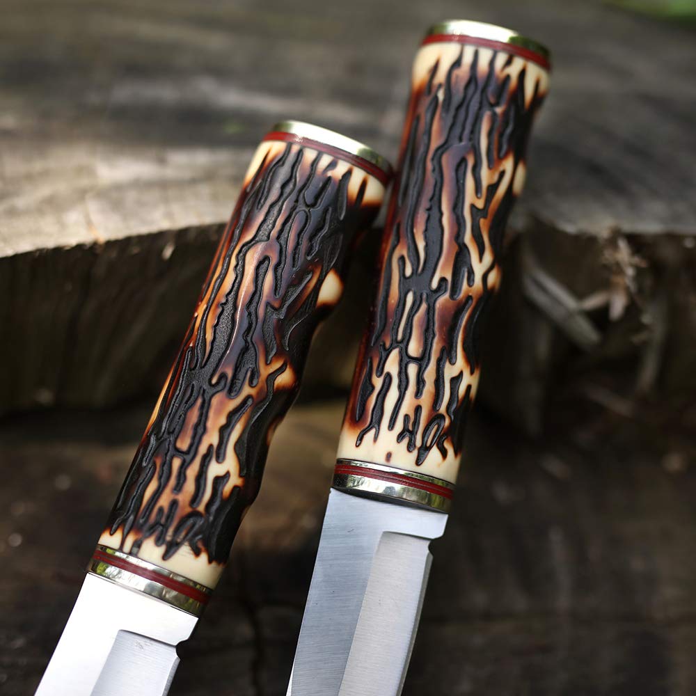 Fixed Blade Tactical Knife with Nylon Sheath - Cold Steel Hunting Knife with Smooth Imitation Bone Handle - Perfect for Camping, Survival & Outdoor Adventures (BLADE 1)